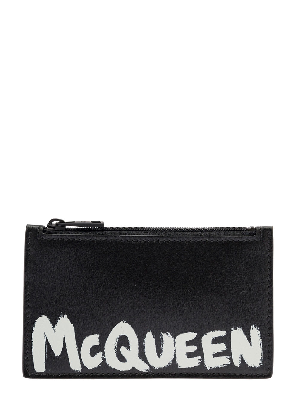 Alexander Mcqueen Black Card-holder With Contrasting Graffiti Logo In Smooth Leather Man