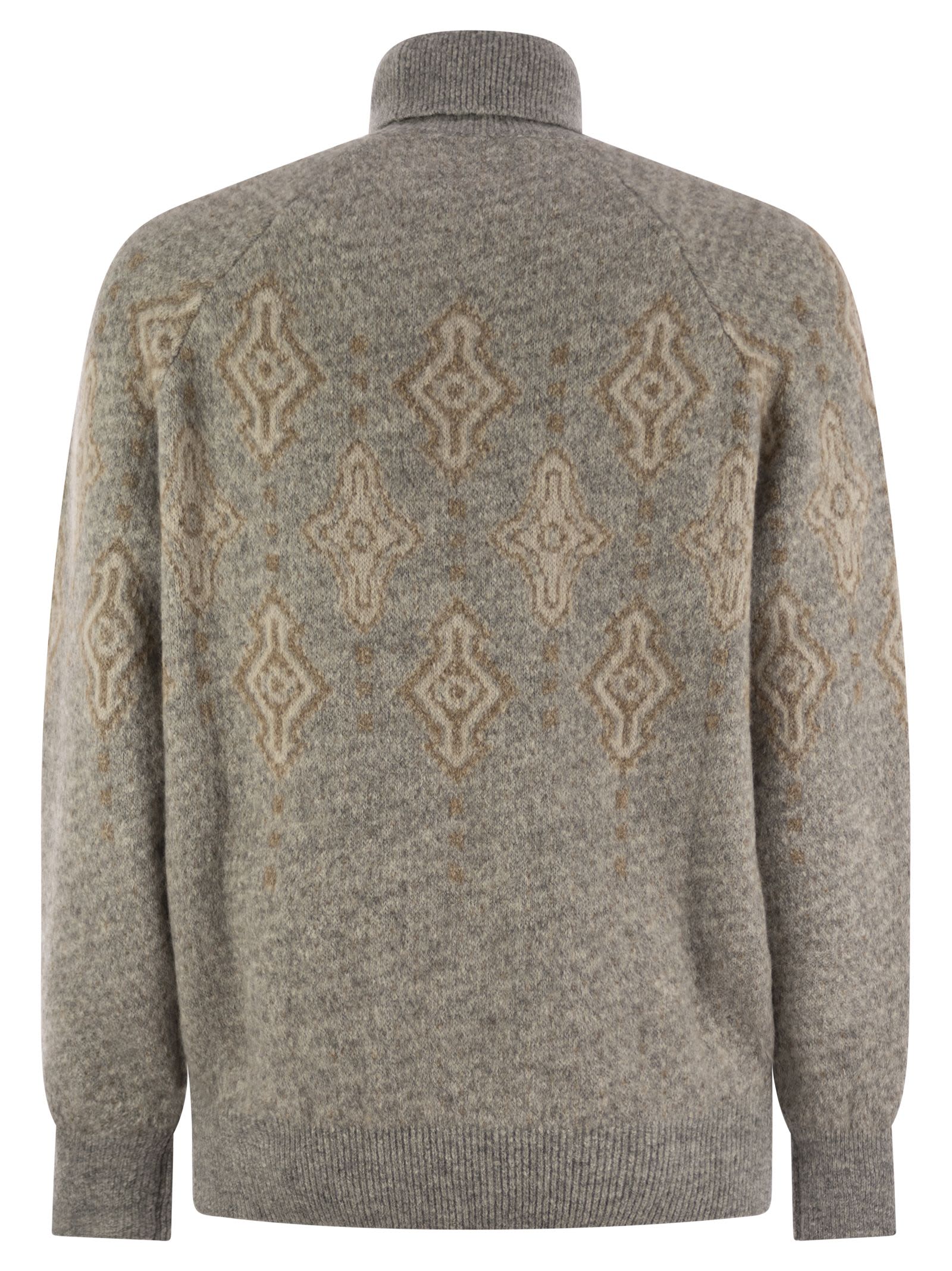 Shop Brunello Cucinelli Geometric Jacquard Turtleneck Sweater In Alpaca, Cotton And Wool In Grey