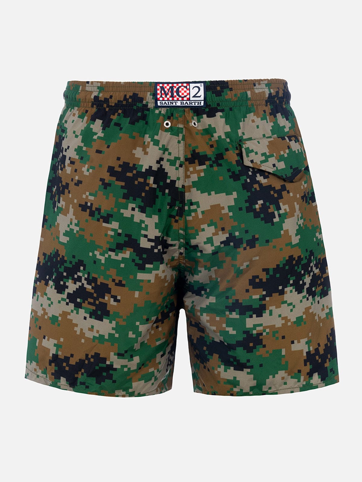 Mc2 Saint Barth Man Lightweight Fabric Swim-shorts Lighting With Camouflage Print In Green