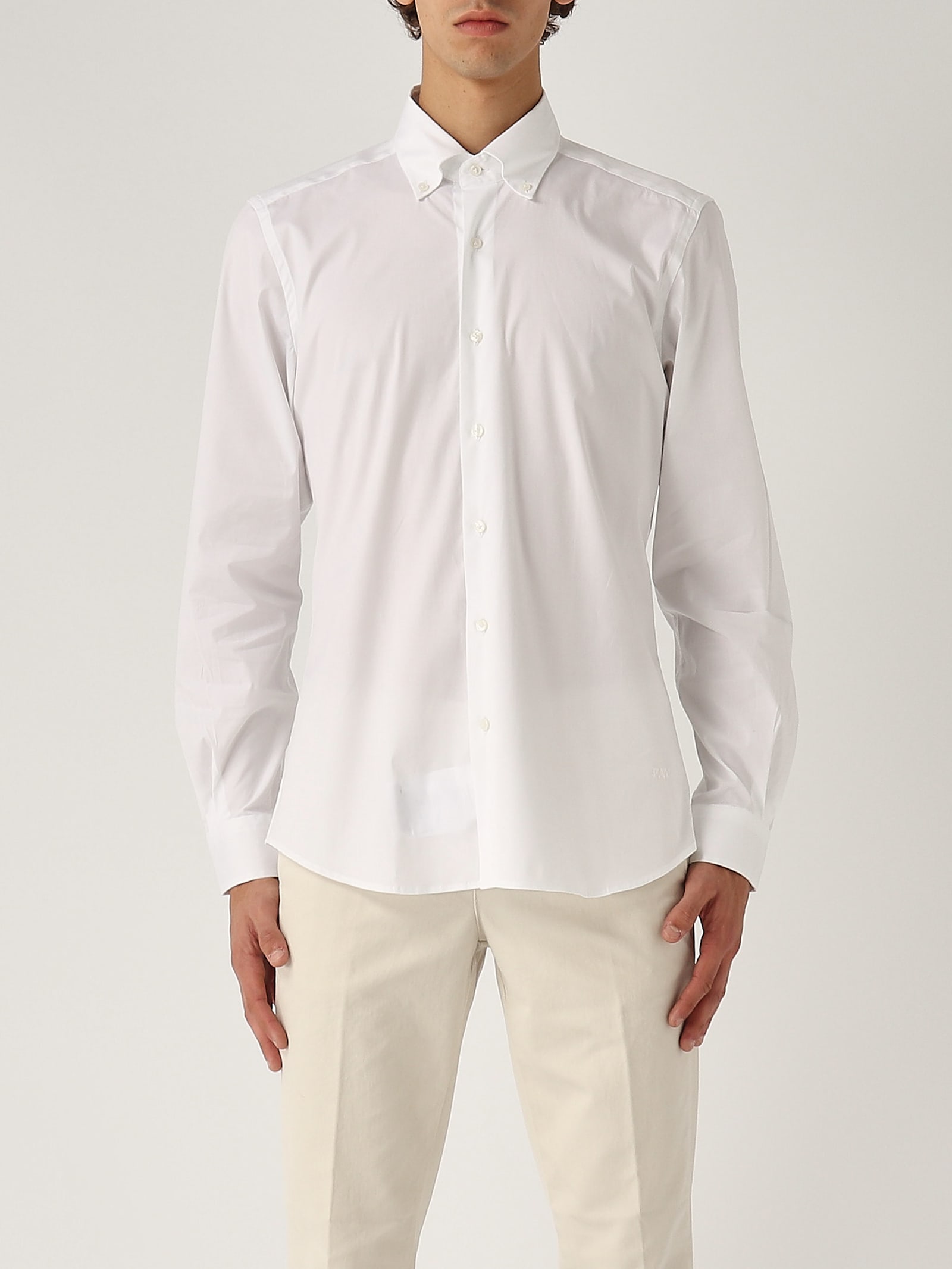 Shop Fay Camicia Button Down Stretch Shirt In Bianco