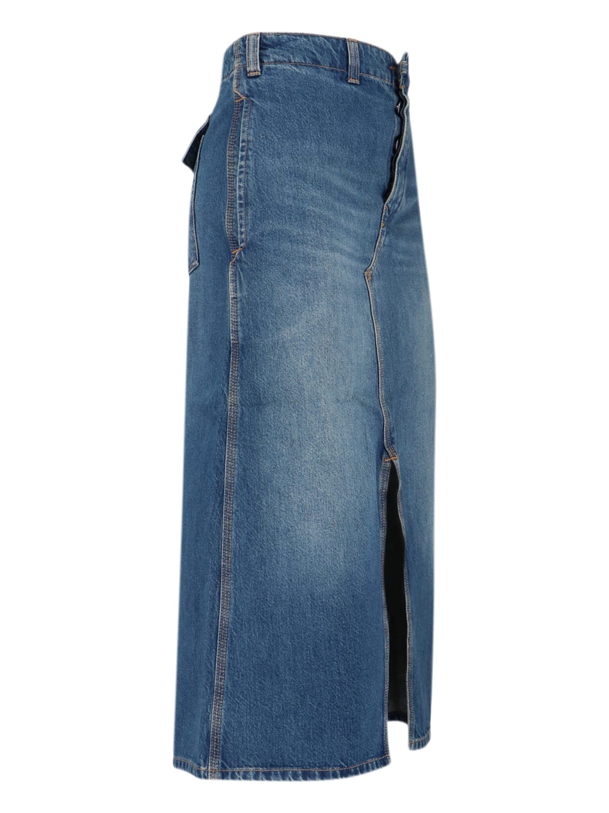 Victoria Beckham Midi Skirt With Front Slit And Pockets In Blue