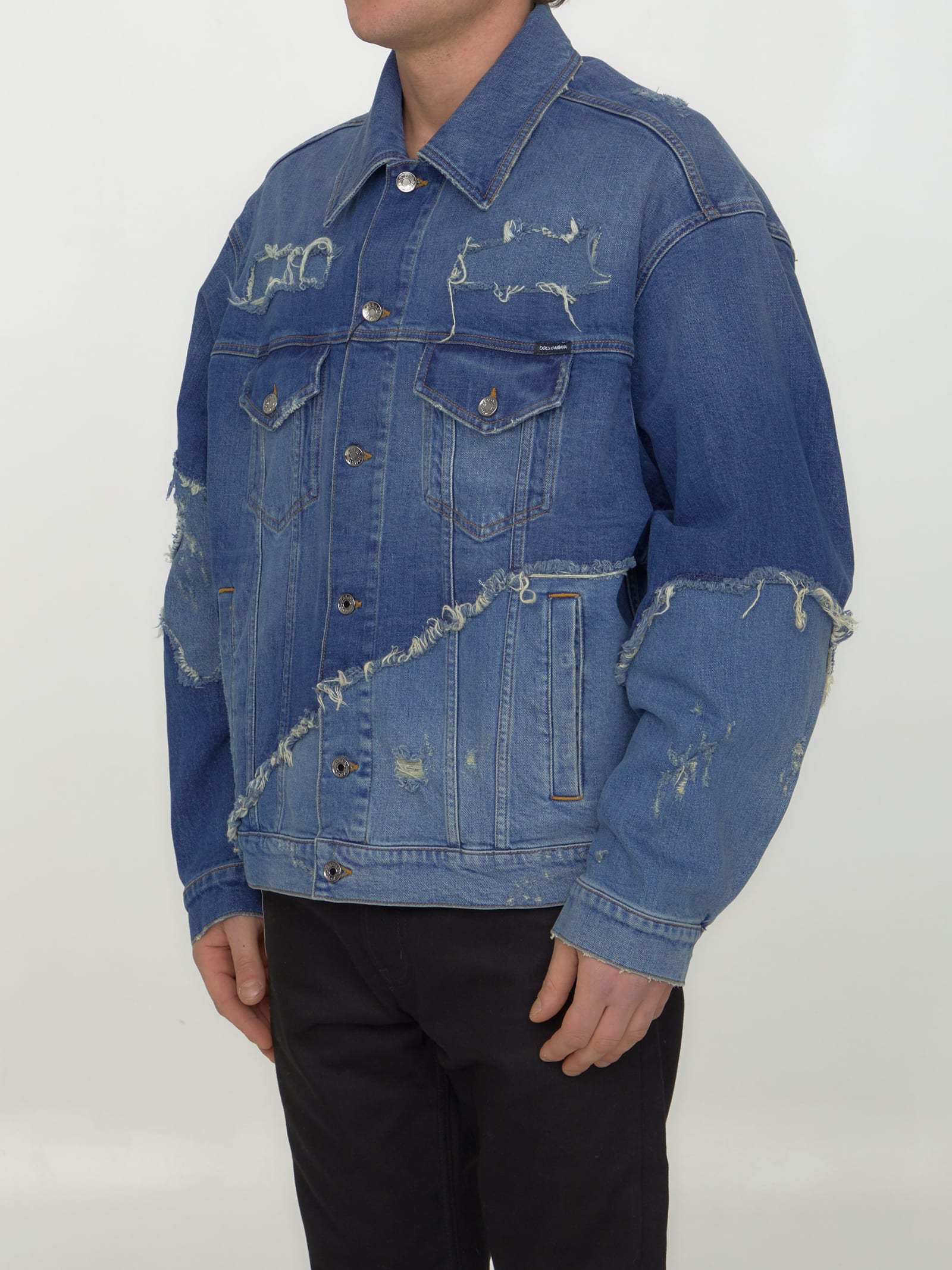 Shop Dolce & Gabbana Patchwork Denim Jacket In Light Blue