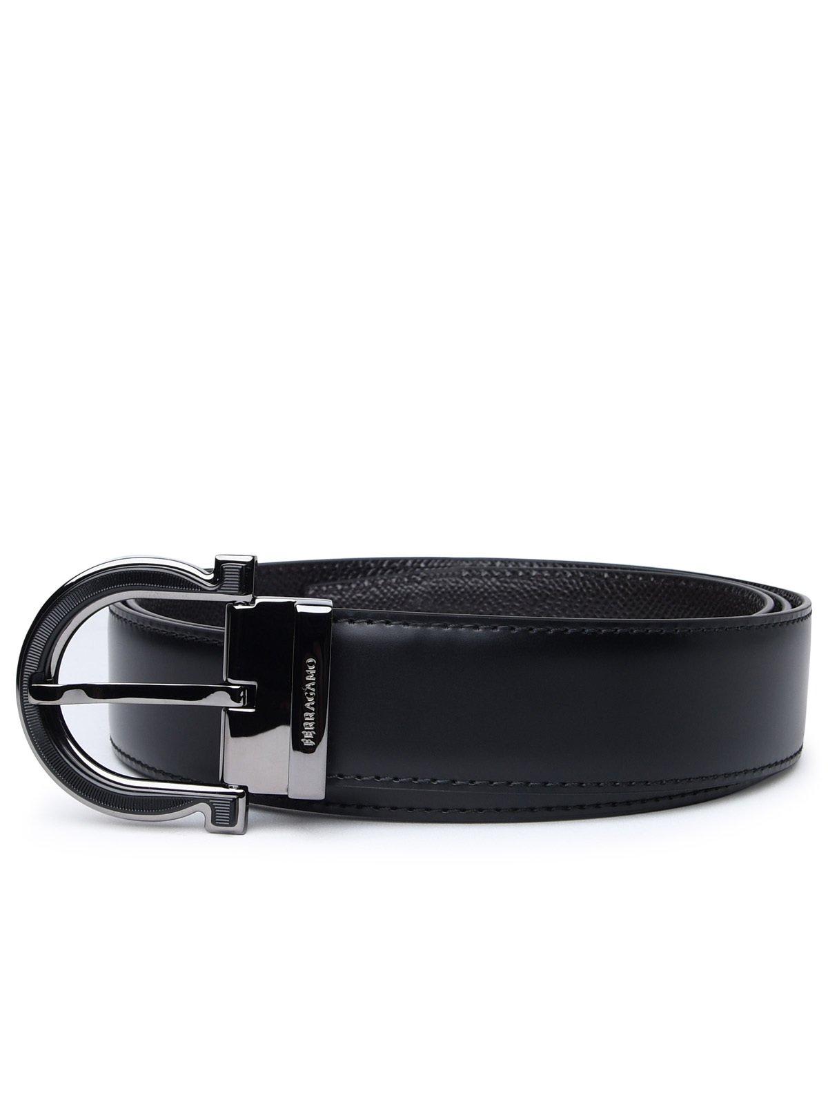 Shop Ferragamo Gancini Buckled Reversible Belt In Black