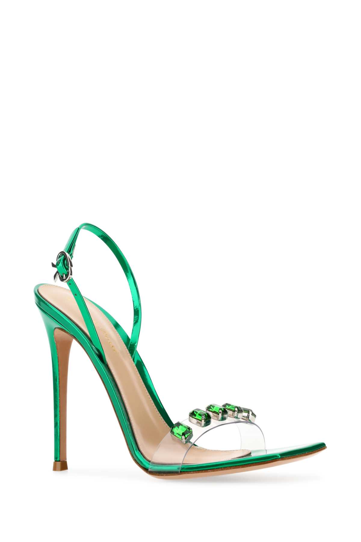 Shop Gianvito Rossi Green Leather Â And Pvc Ribbon Candy Sandals In Trgr