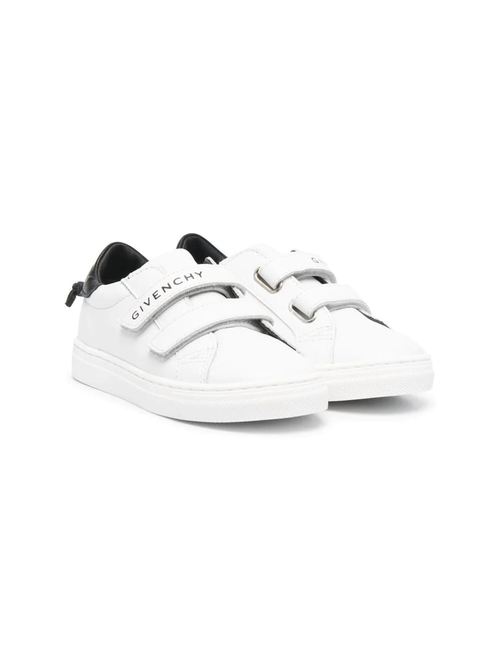 GIVENCHY WHITE AND BLACK URBAN STREET KID SNEAKERS WITH VELCRO,H09021 10B