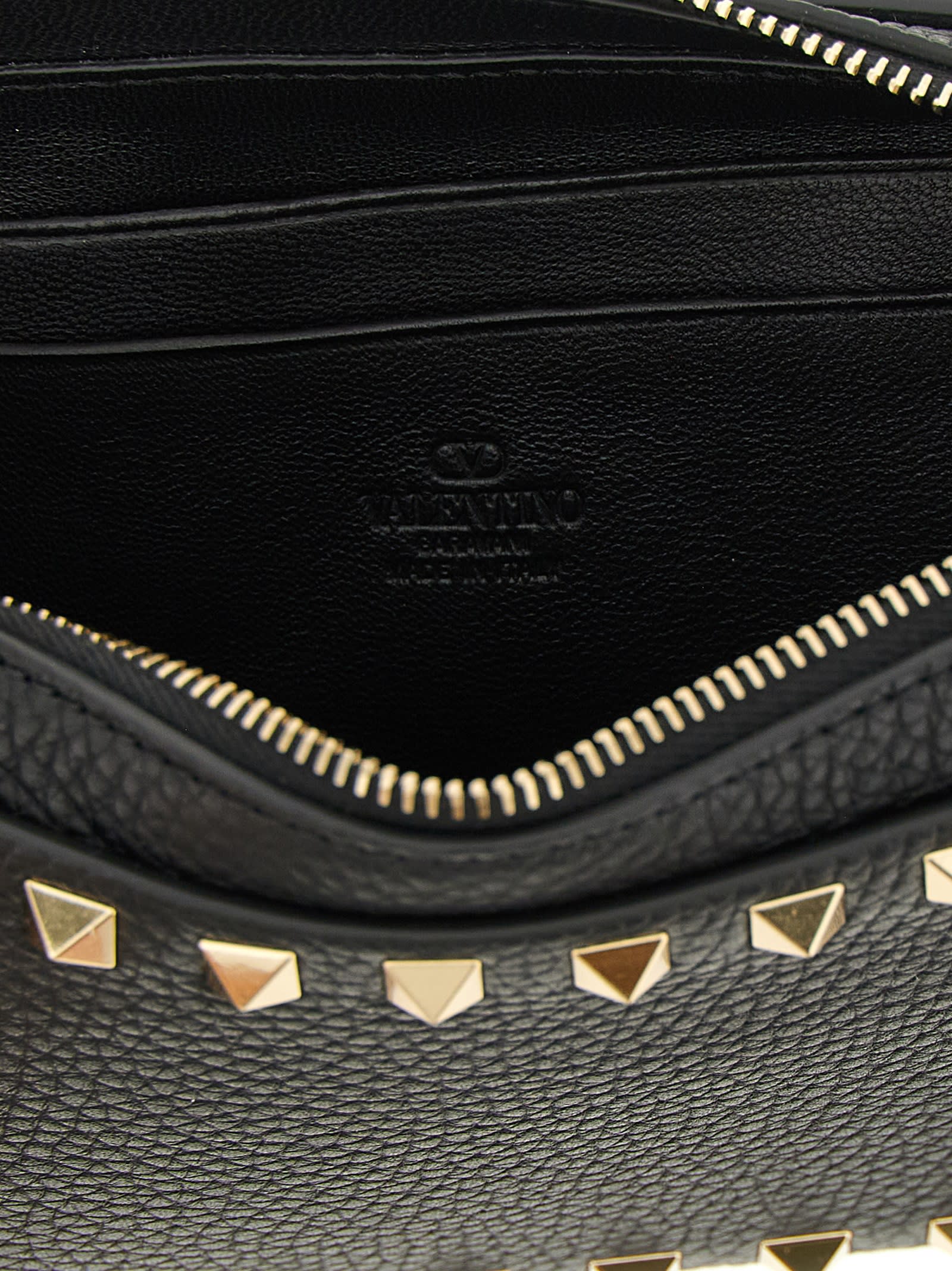 Valentino Rectangular Studded Clutch With Textured Surface In Black