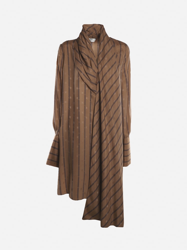 Fendi Silk Dress With All-over Striped Karligraphy Motif