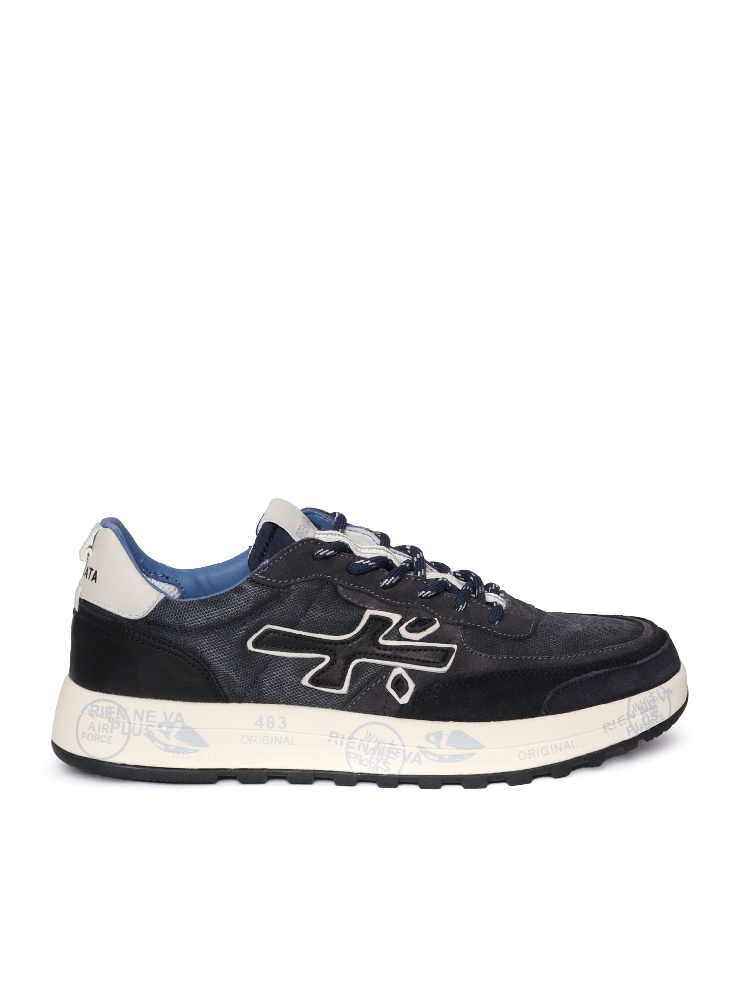 Premiata Layered White Sneakers With Textured Leather And Tpu Overlays In Multi