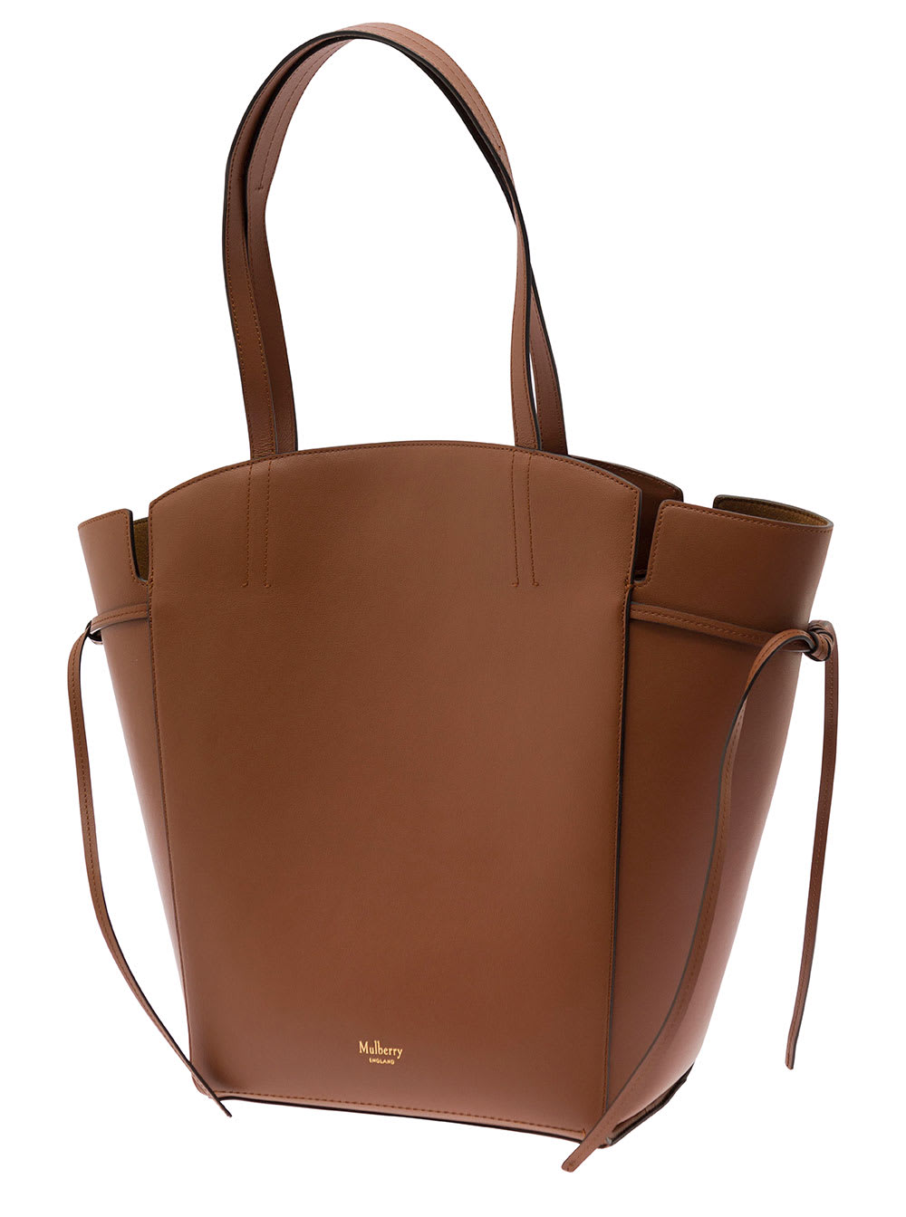 Shop Mulberry Clovelly Brown Shoulder Bag With Laminated Logo In Smooth Leather Woman