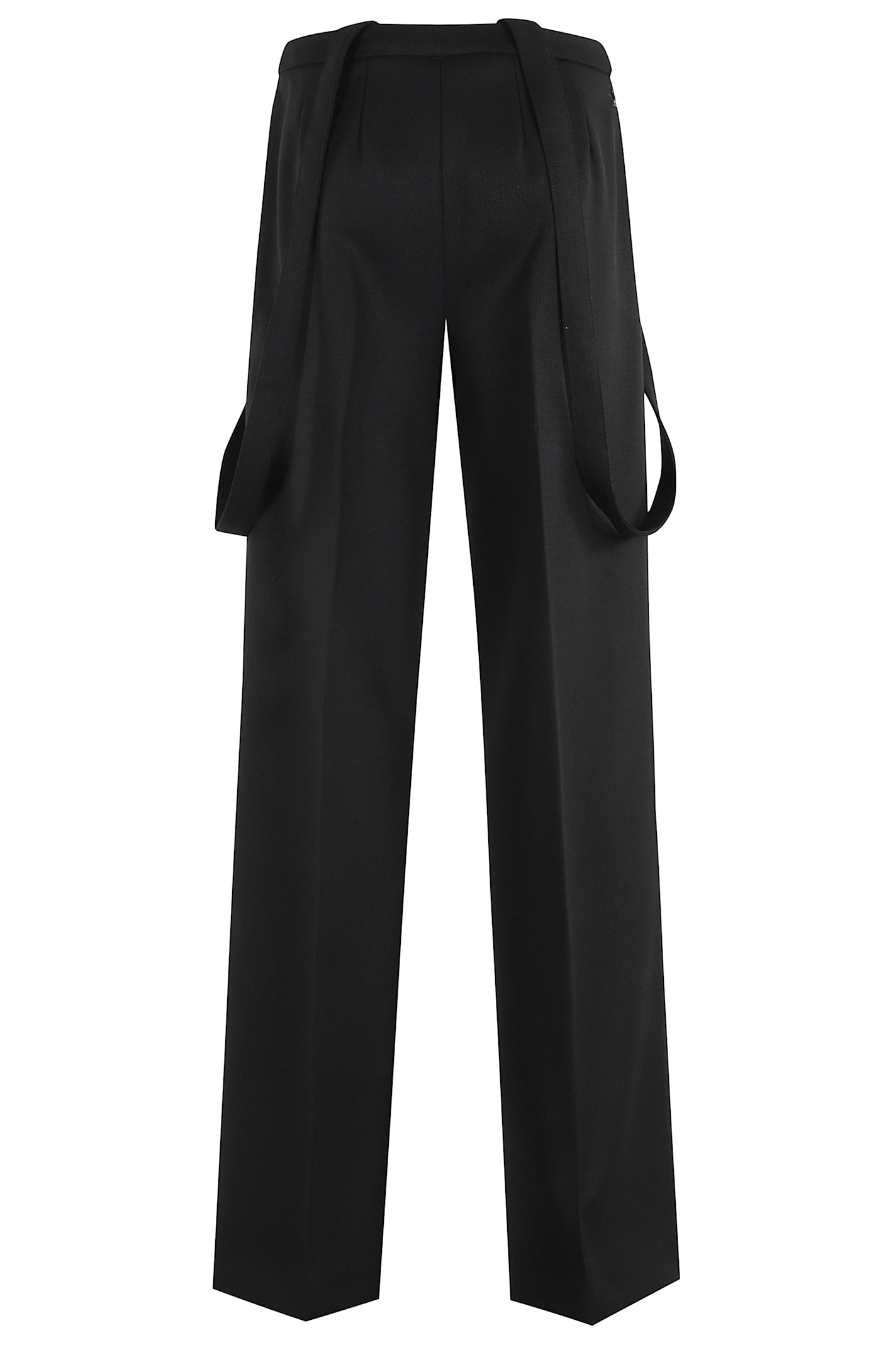 Dondup Wide-leg Virgin Wool Trousers With Removable Suspenders In Black