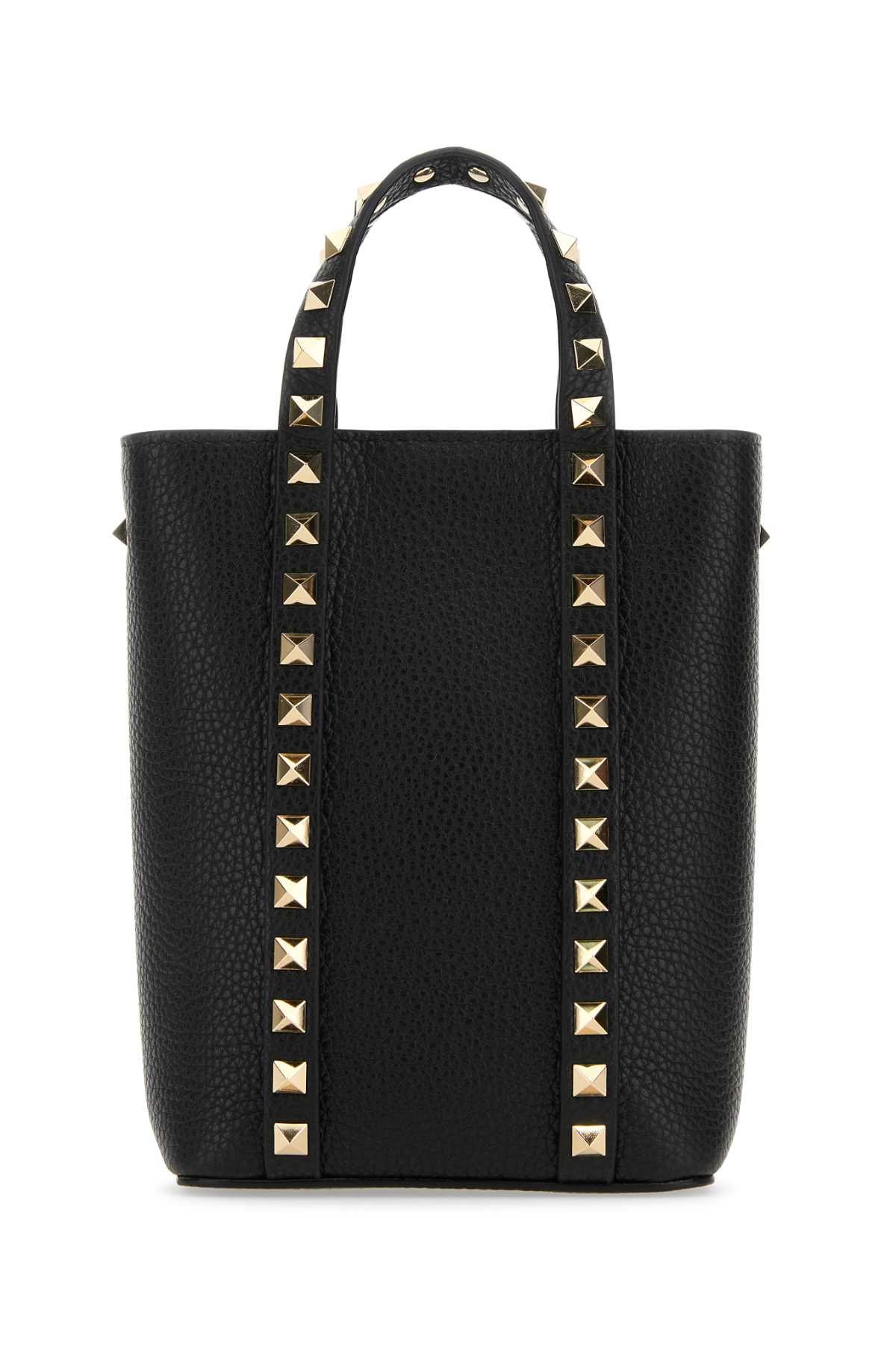 Shop Valentino Black Leather Rockstud Handbag In Nero