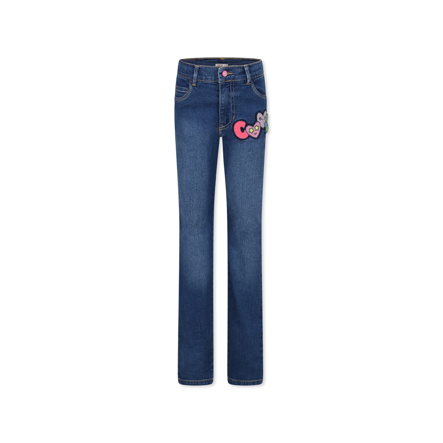 Billieblush Blue Jeans For Girl With Embroidery In Denim