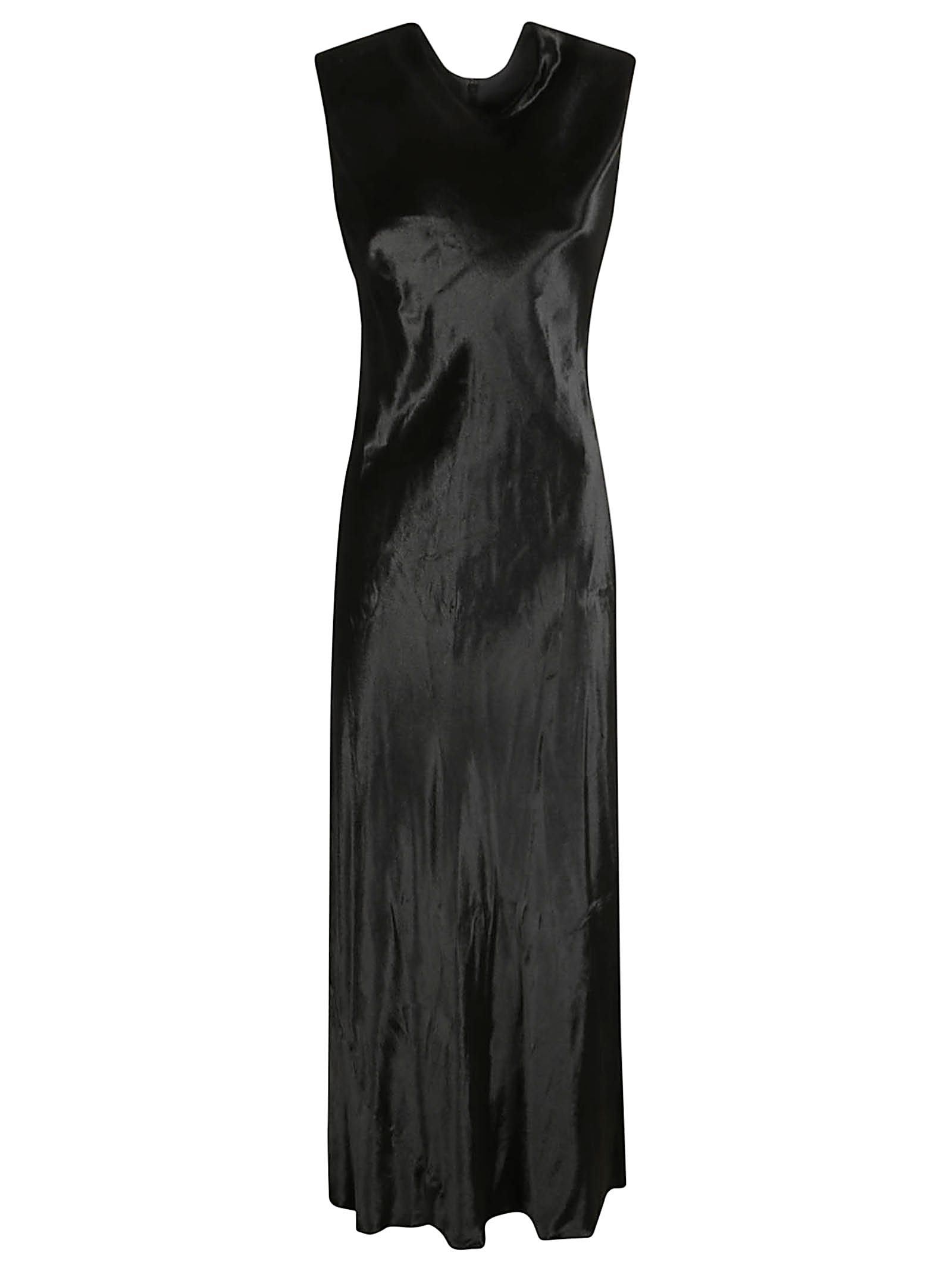 Alberta Ferretti Sleeveless Midi Dress In Shiny Velvet In Black