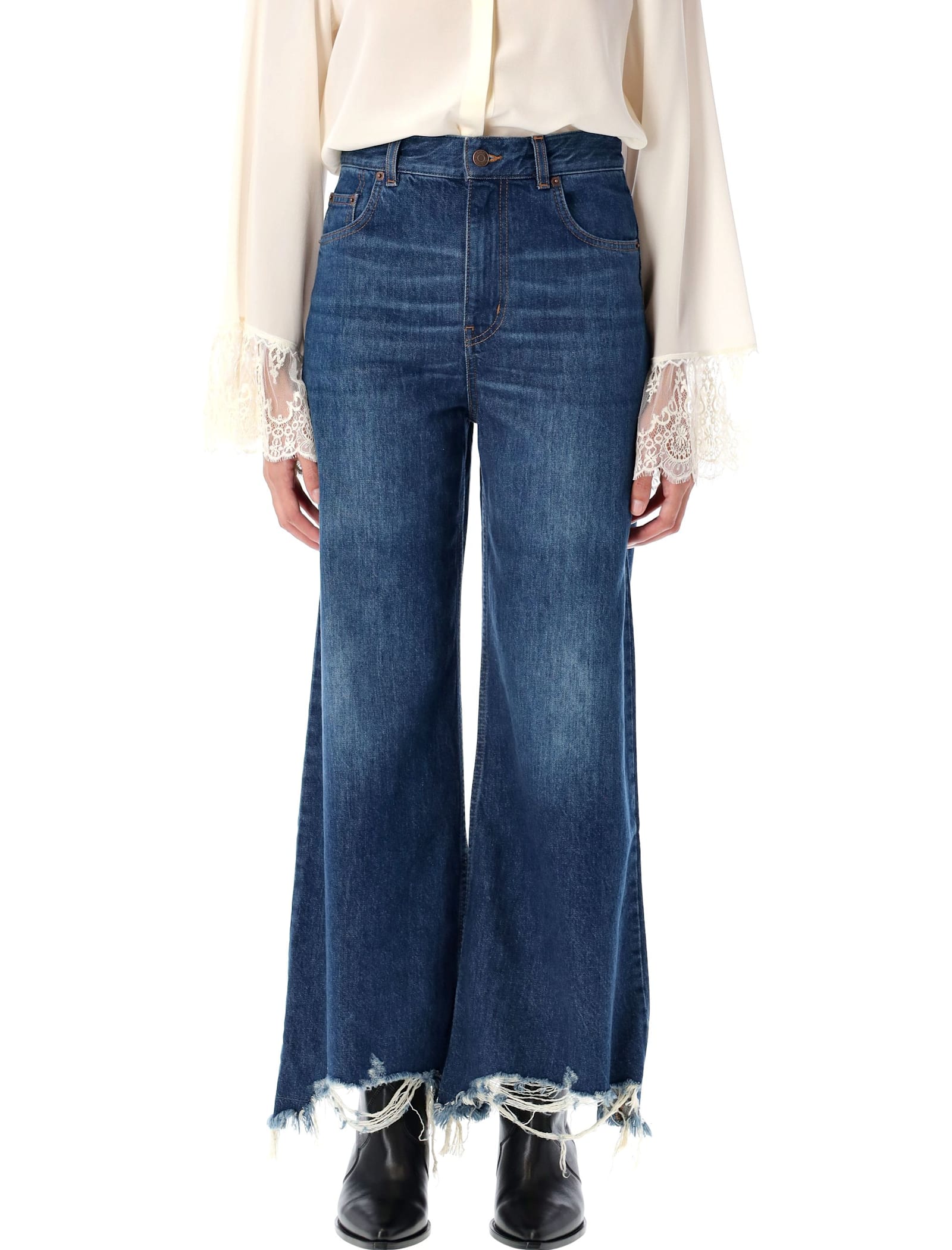 Shop Chloé Wide Denim Raw Cut In Night Blue