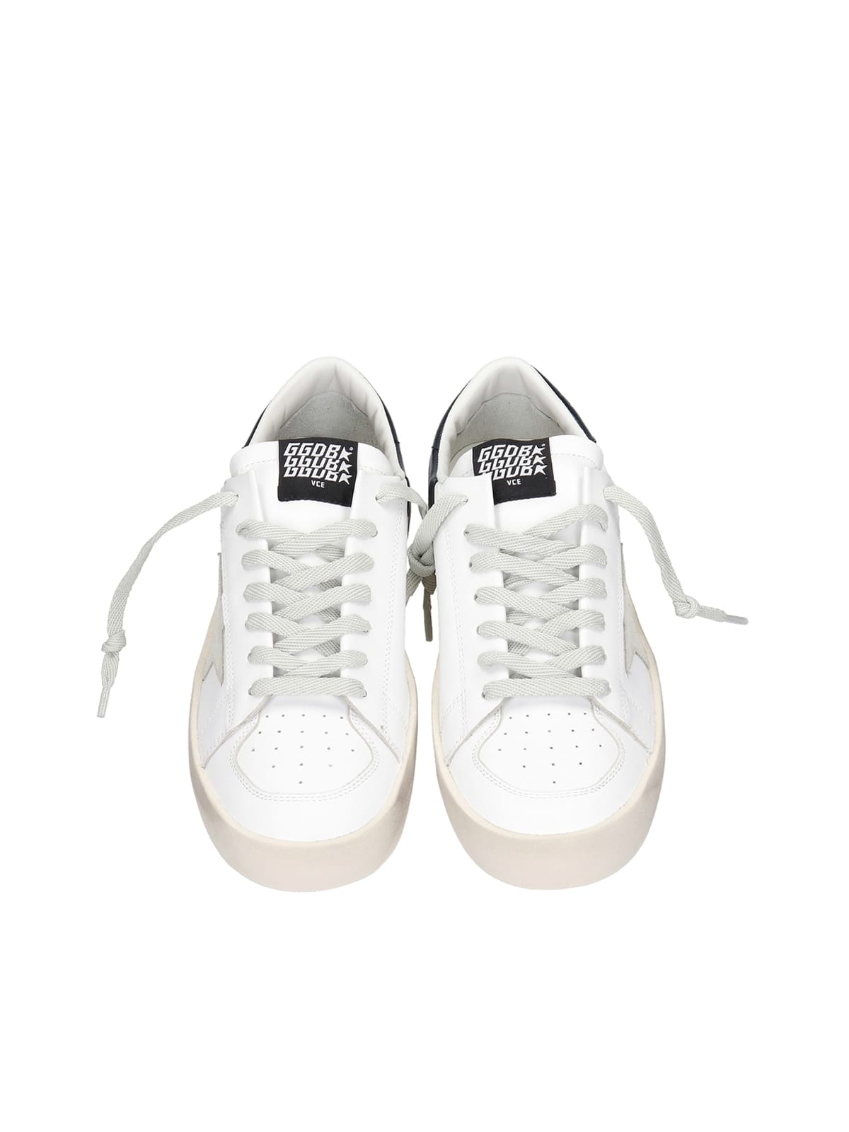 Shop Golden Goose Stardan Leather Upper Suede Star Shiny Leather Heel In White Ice Blue
