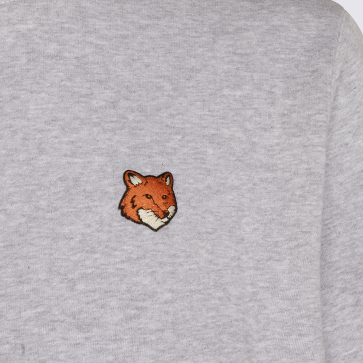 Maison Kitsuné Grey Crew Neck Sweater With Fox Patch On The Front In Wool Man In Gray