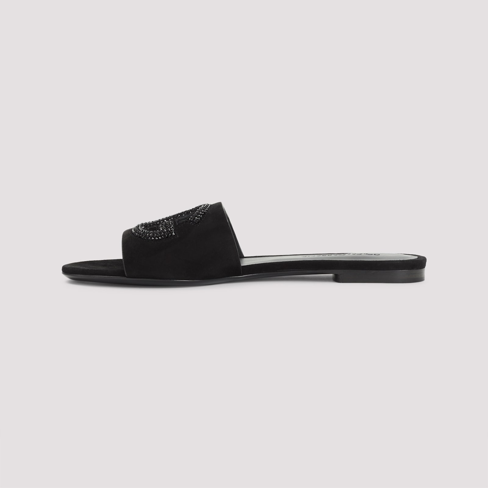 Dolce & Gabbana Black Goat Leather Slides With Signature Dg Logo In Black