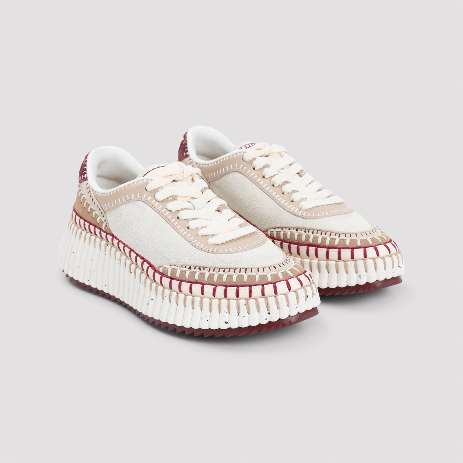 Chloé Nama Textured-sole Lace-up Sneakers In White