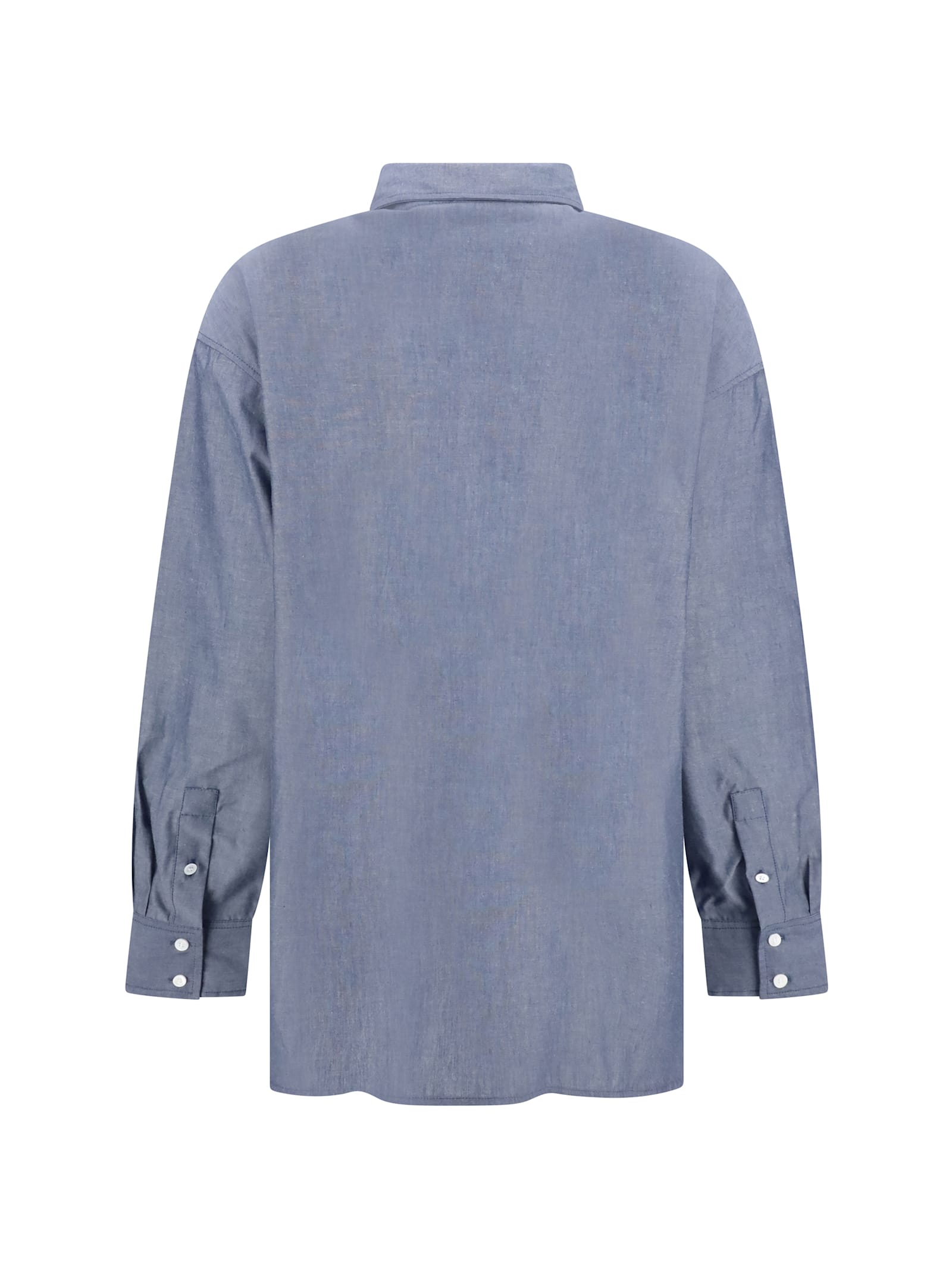 Maison Kitsuné Cotton Shirt With Buttoned-cuff Sleeves And Side Slits In Blue