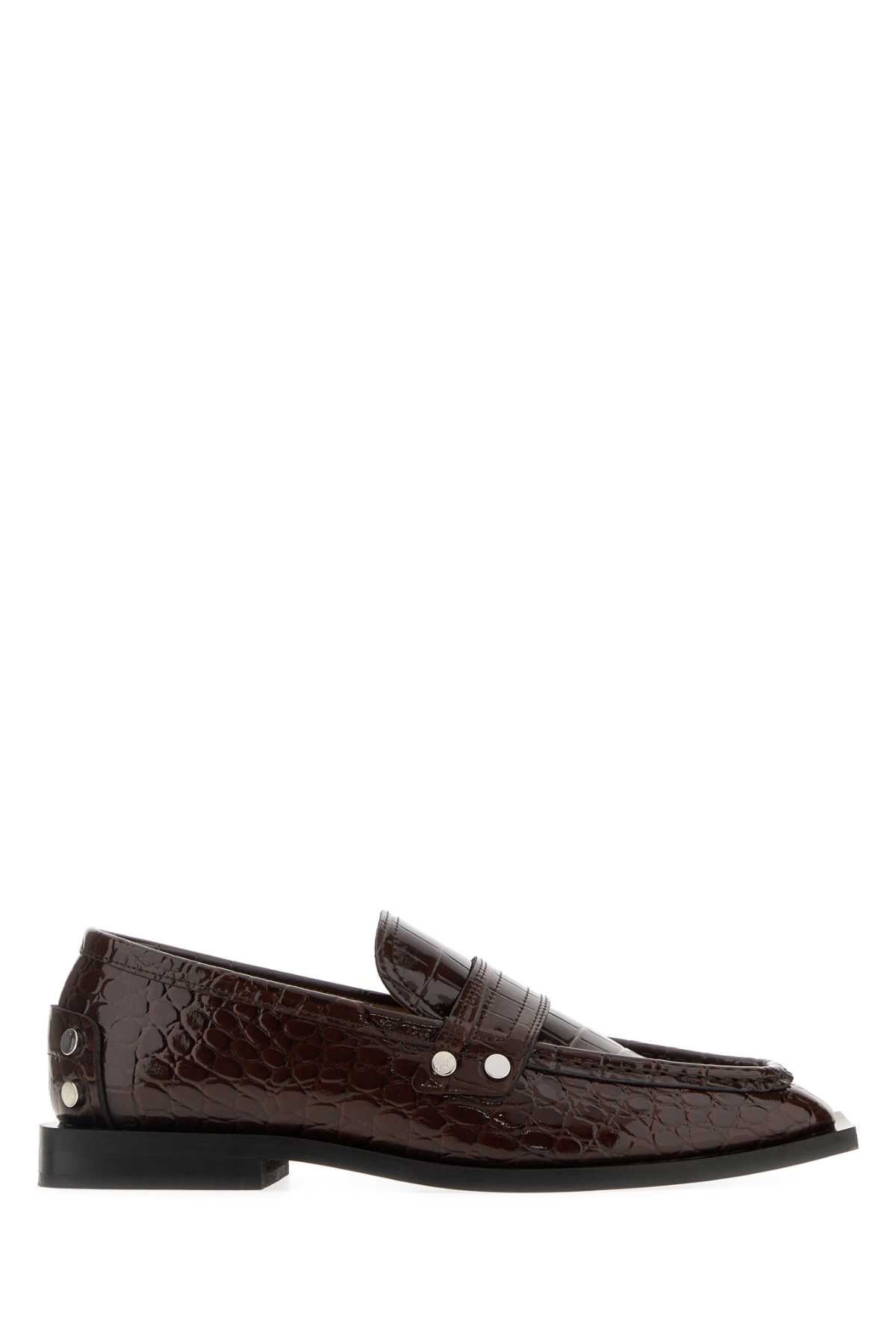 Ganni Loafers Crocodile Texture Studs Decorative In Brown