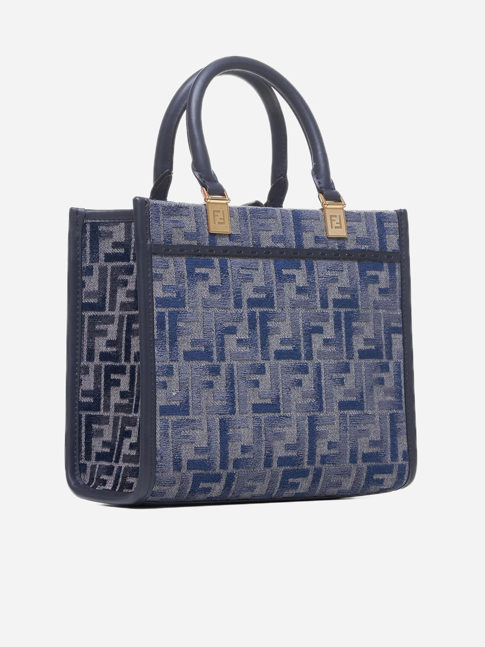 Shop Fendi Sunshine Ff Fabric Small Tote Bag In Pqk Blu Grigio