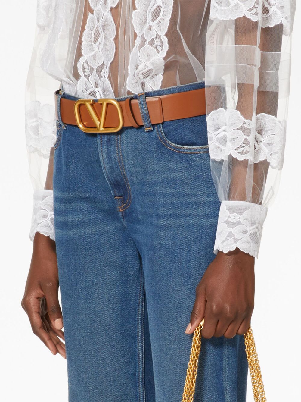 Valentino Leather Reversible Vlogo Belt In Brown