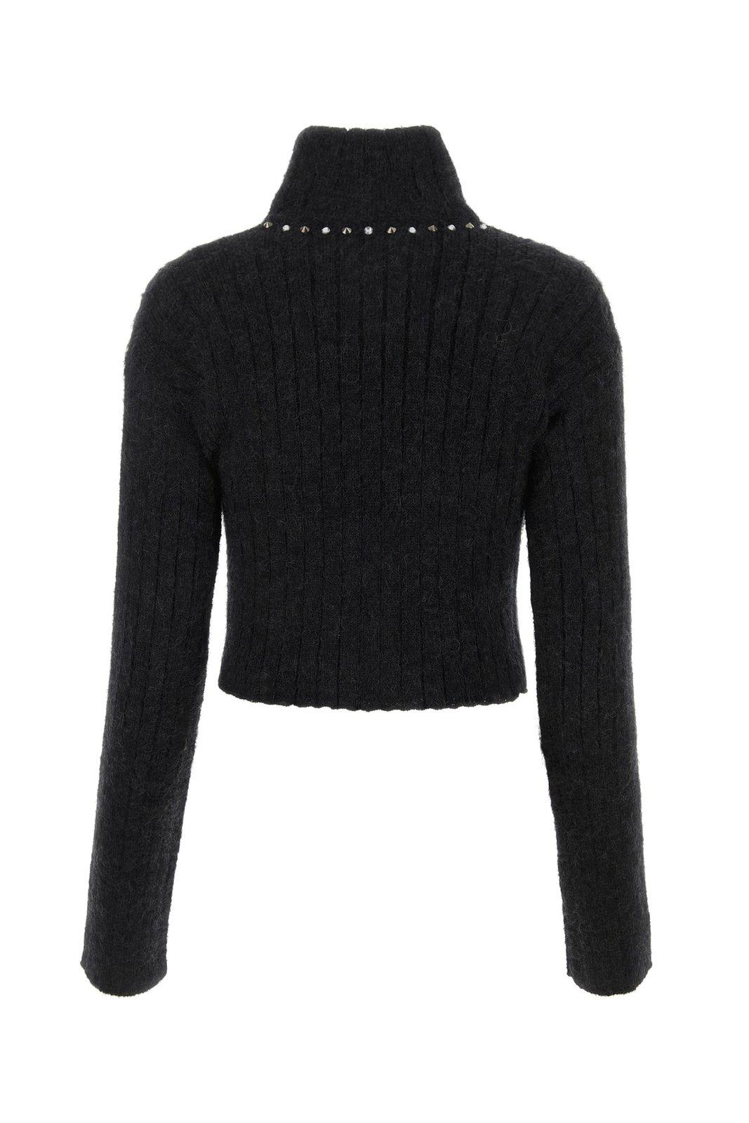 Shop Alessandra Rich Zip-up Rib-knit Cardigan In Black