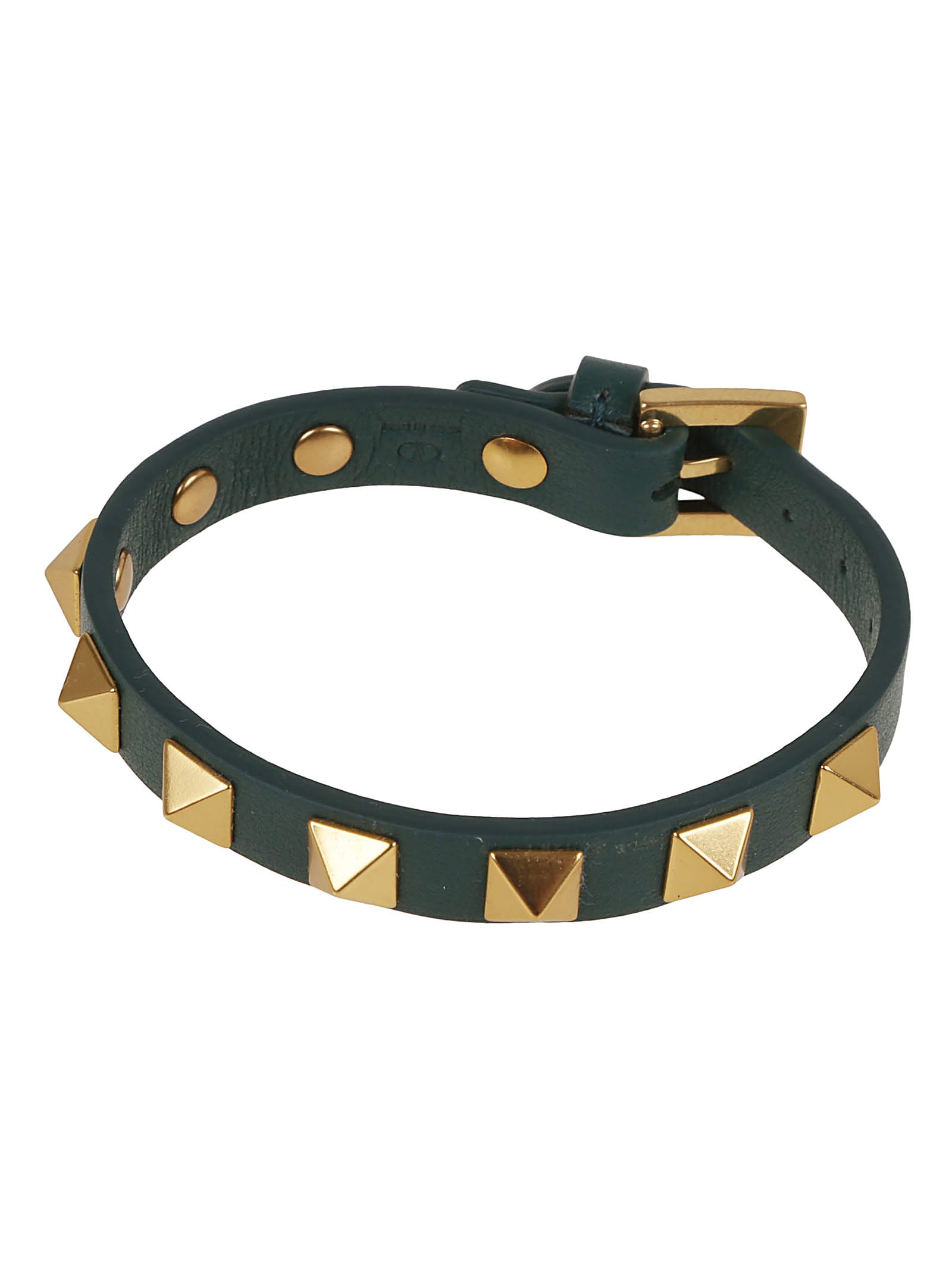Shop Valentino Leather Studded Bracelet (8x8mm) In Uvw Verde College