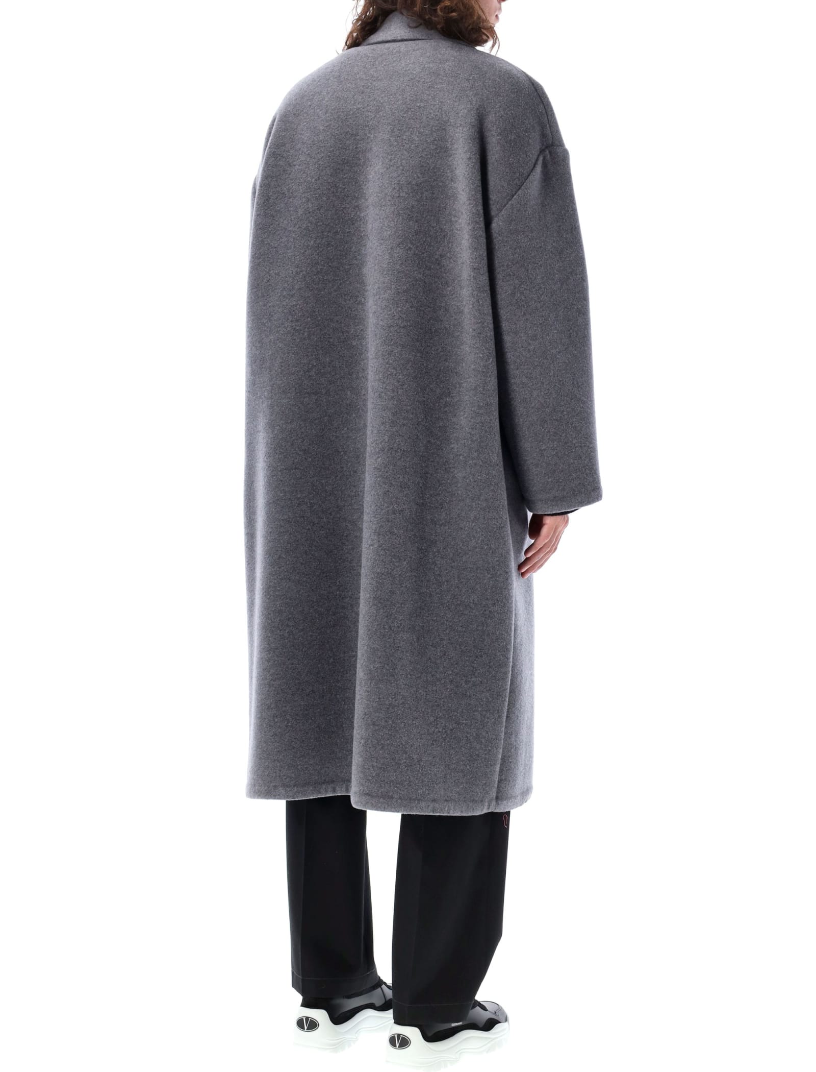 Shop Valentino Cocoon Coat In Grigio