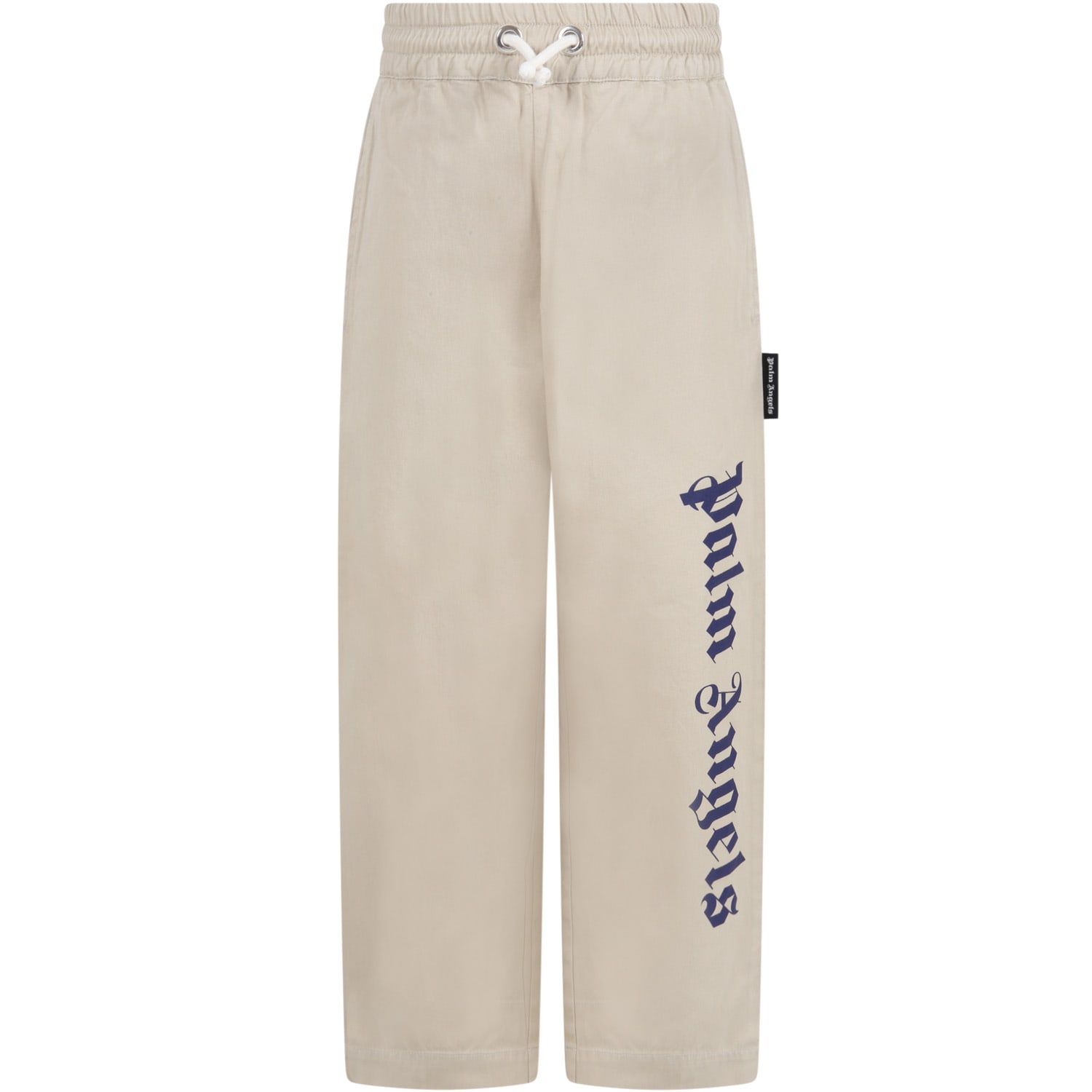 Palm Angels Beige Trousers For Kids With Blue Logo