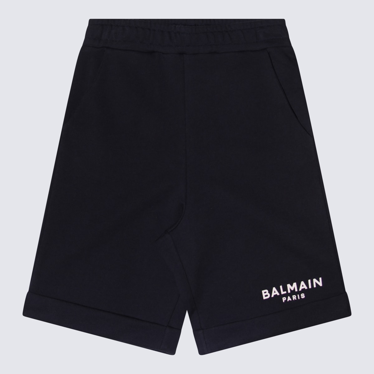 Shop Balmain Navy Blue Cotton Shorts In Blu Navy/bianco