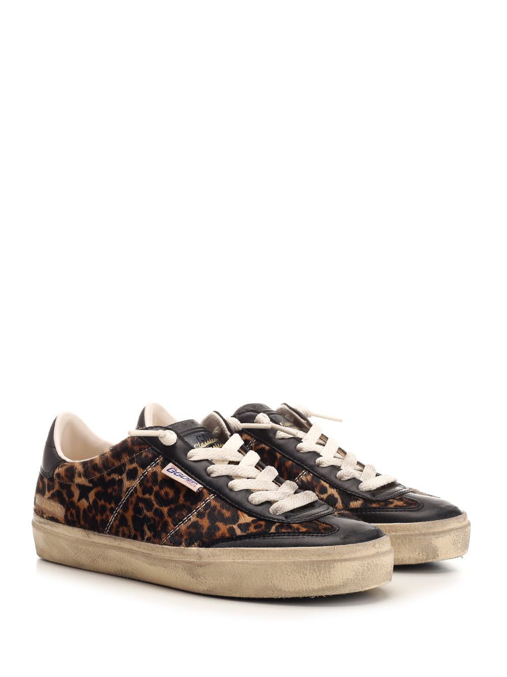 Golden Goose Soul Star Sneakers In Leopard-print Pony Skin With Black Nappa Leather Heel Tab And Inserts In Multi