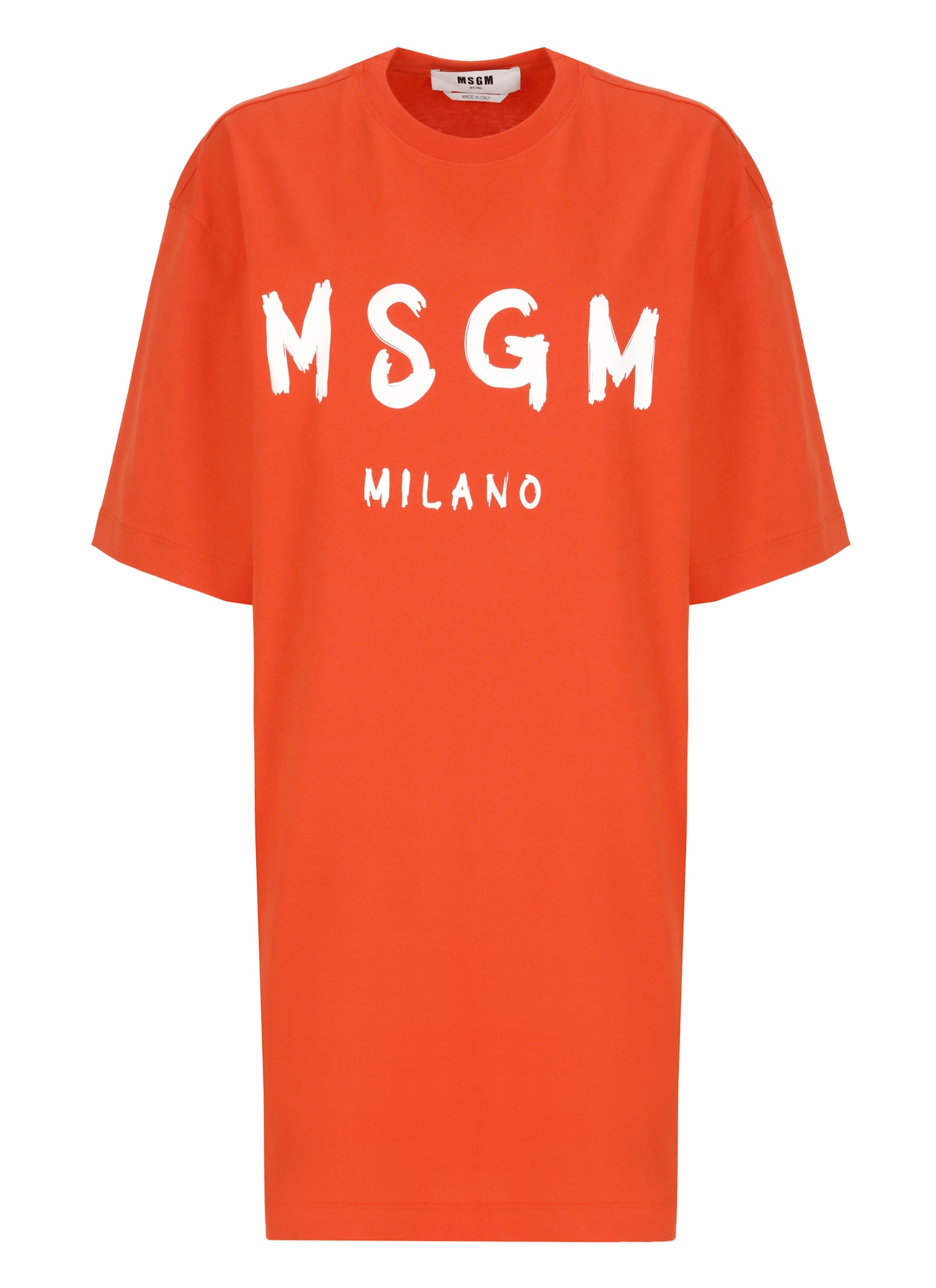 Msgm Logo Crew Neck Mini Dress In Red