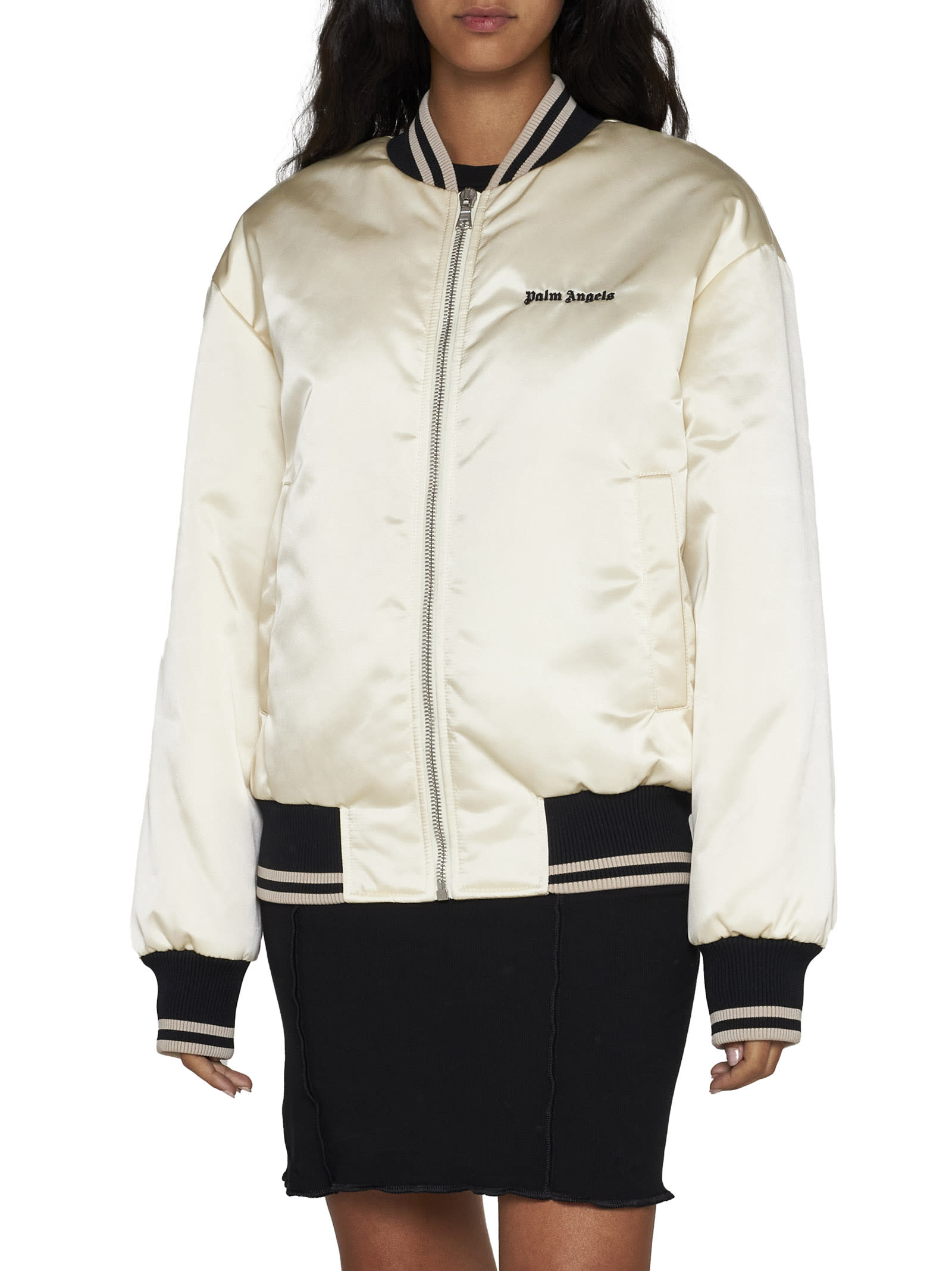 Shop Palm Angels Bomber Jacket In Beige Bla