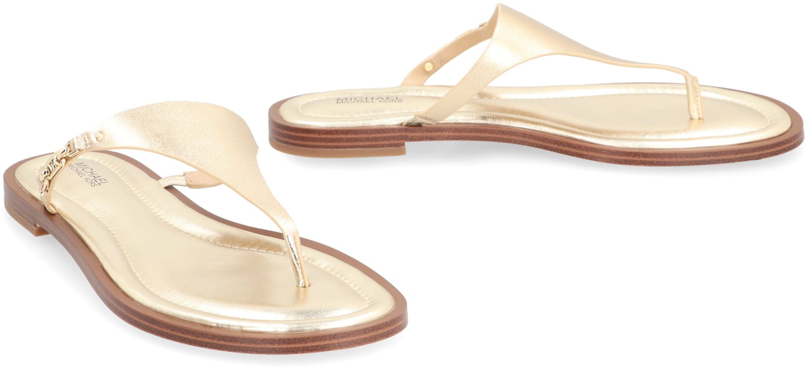 Shop Michael Michael Kors Daniella Leather Flip-flops In Gold