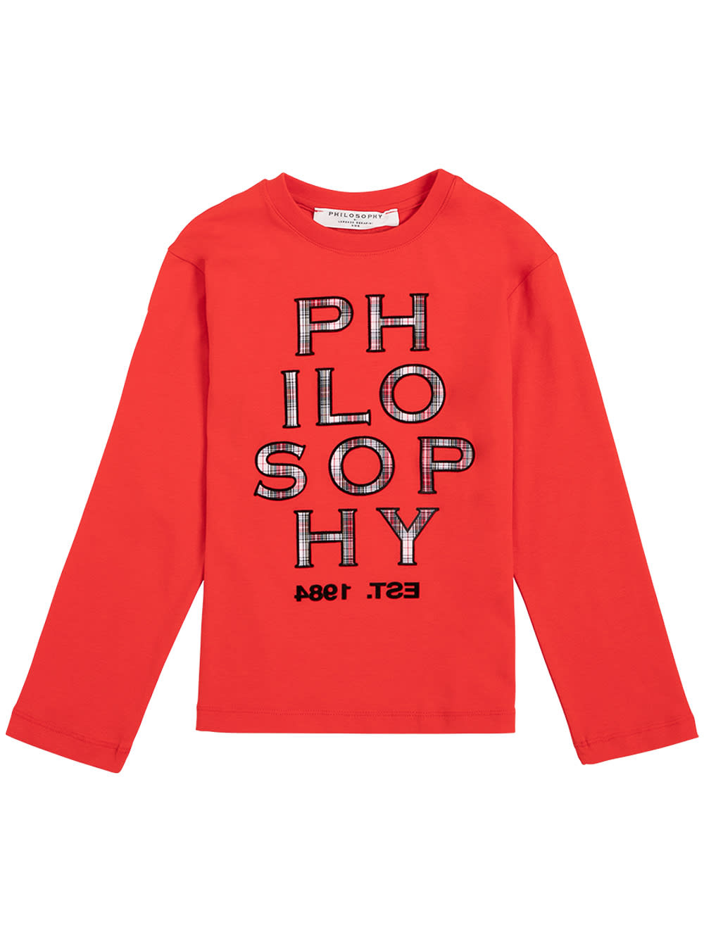 Philosophy di Lorenzo Serafini Kids Red Long-sleeved Cotton T-shirt With Logo Print