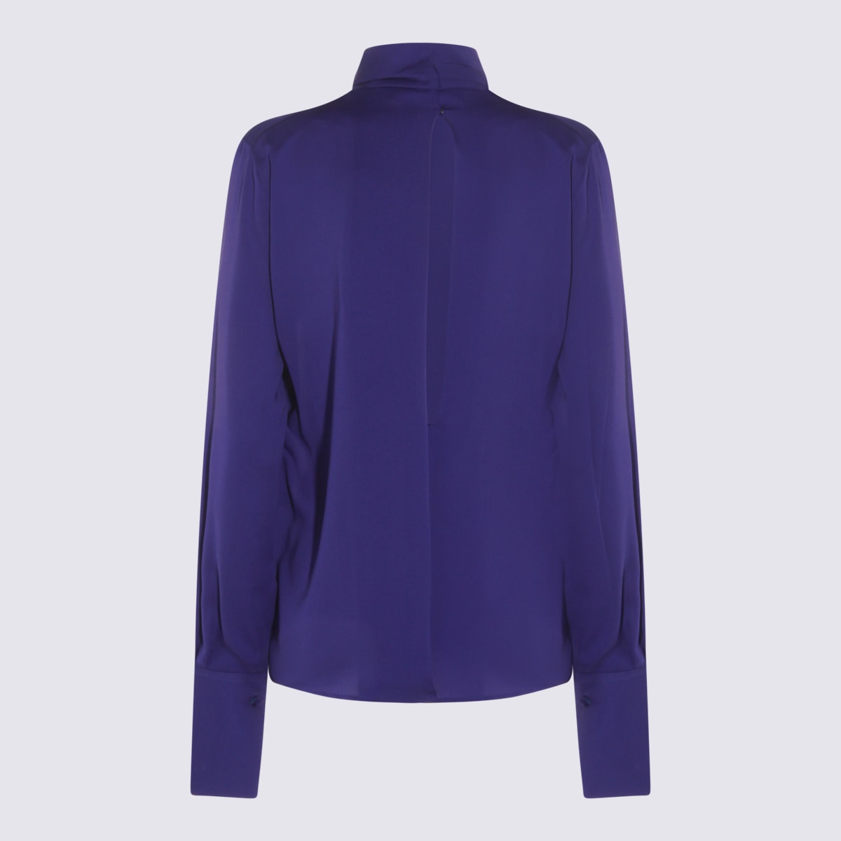 Tom Ford Long Sleeve High Neck Top With Back Pleat In Blue