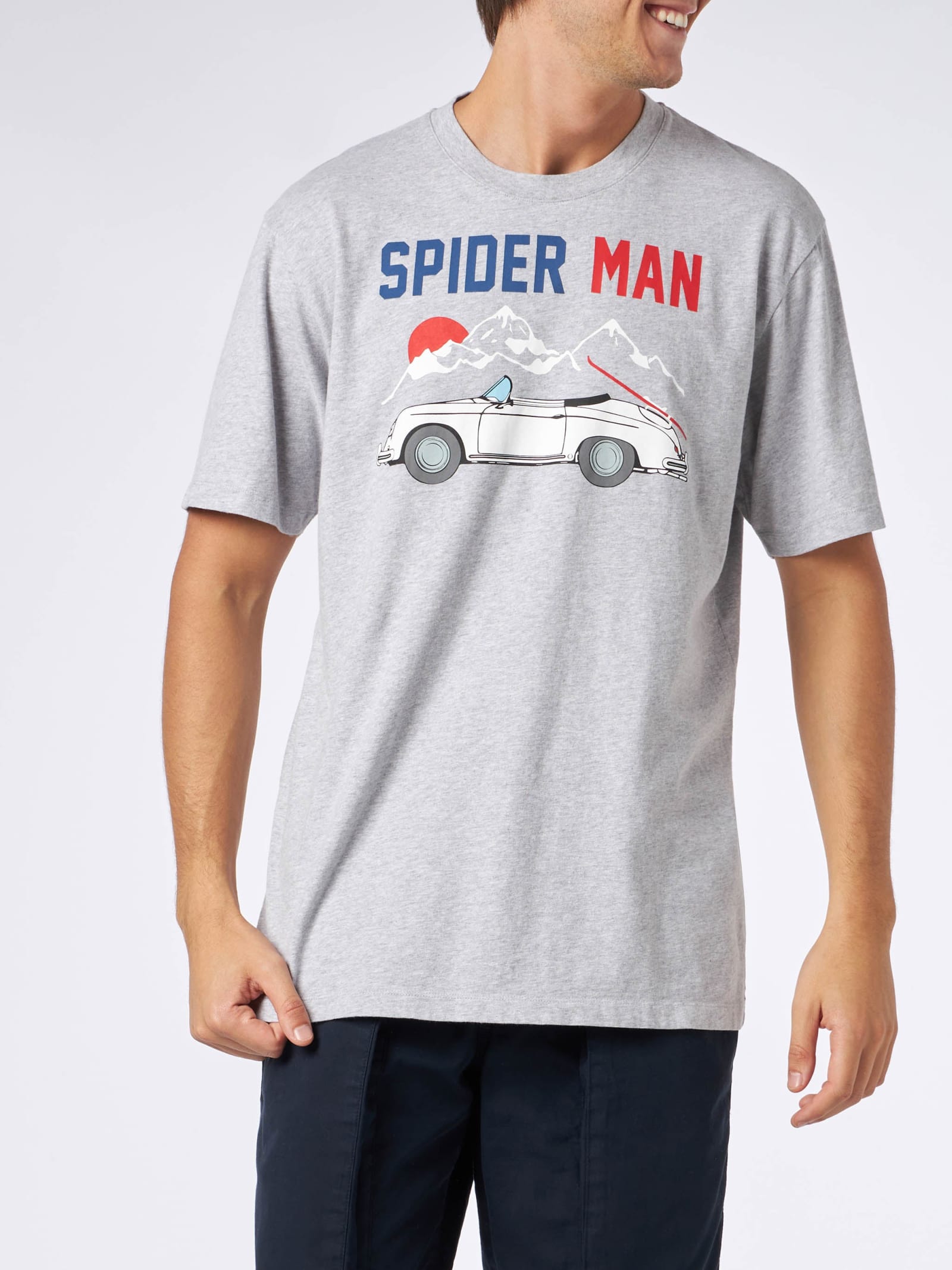 MC2 SAINT BARTH MAN HEAVY COTTON T-SHIRT WITH SPIDER MAN AND CART PRINT