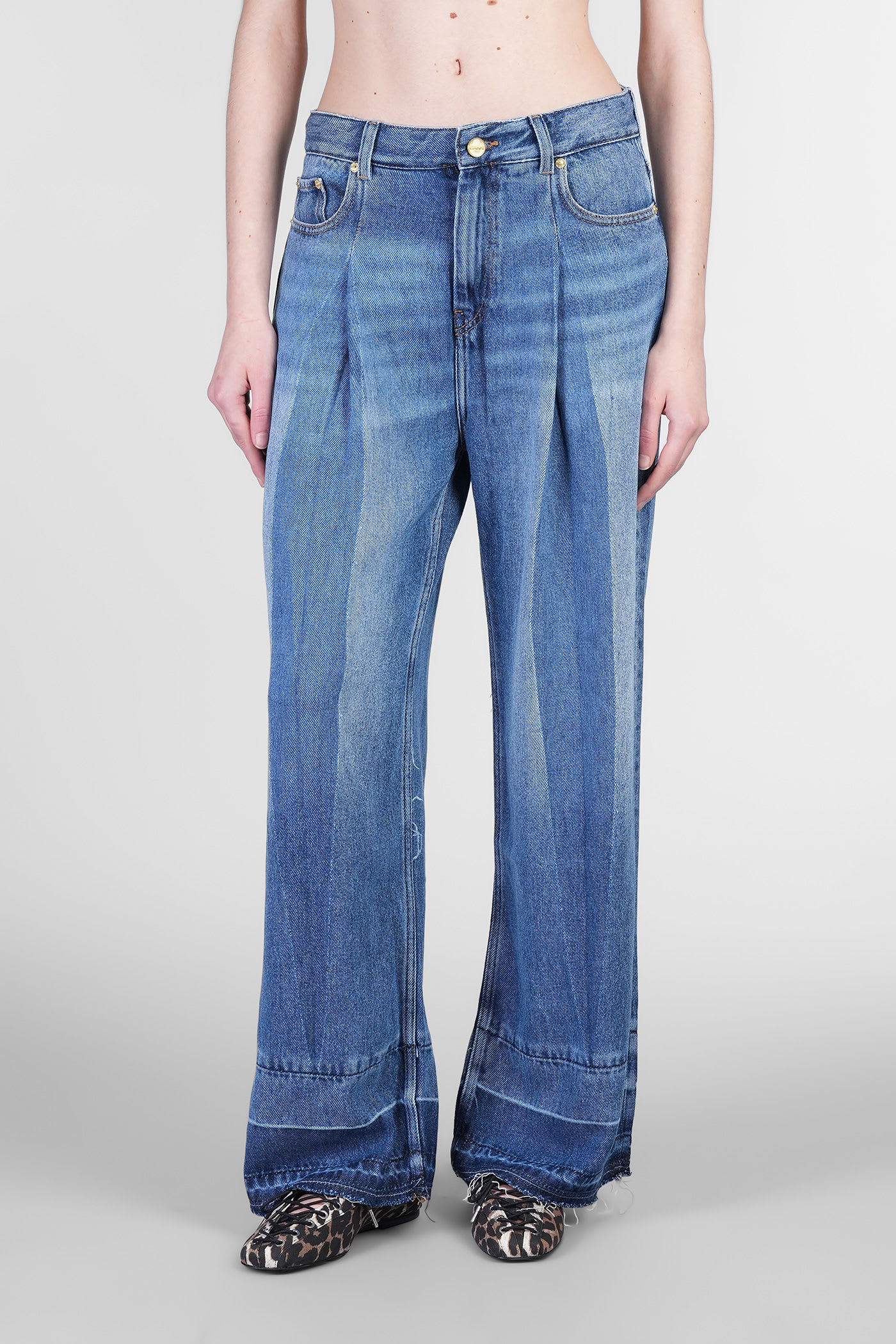 Ganni Womens Pleated Wide-leg Woven Jeans Mid Blue Vintage