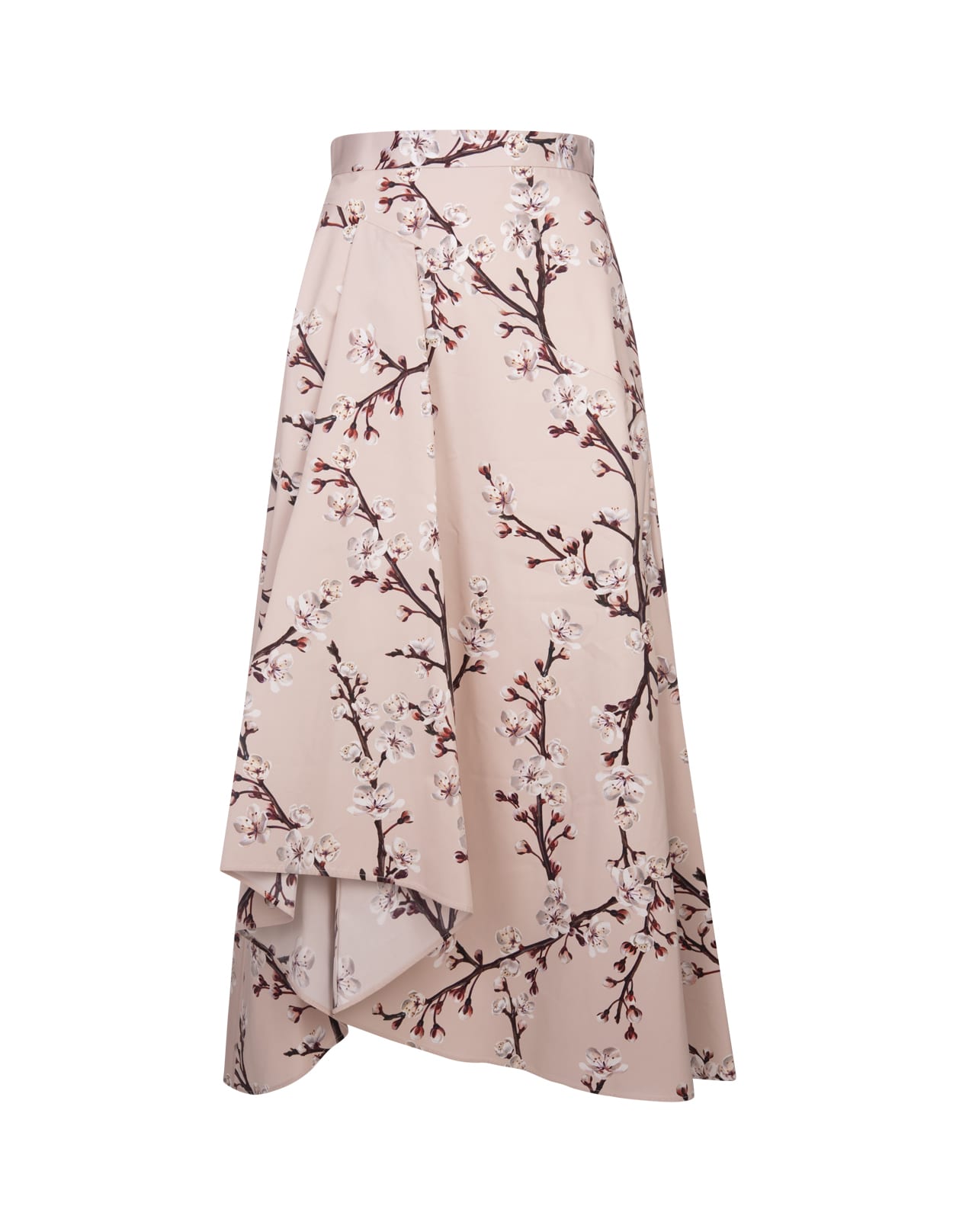 Asymmetrical Floral Midi Skirt In Pink