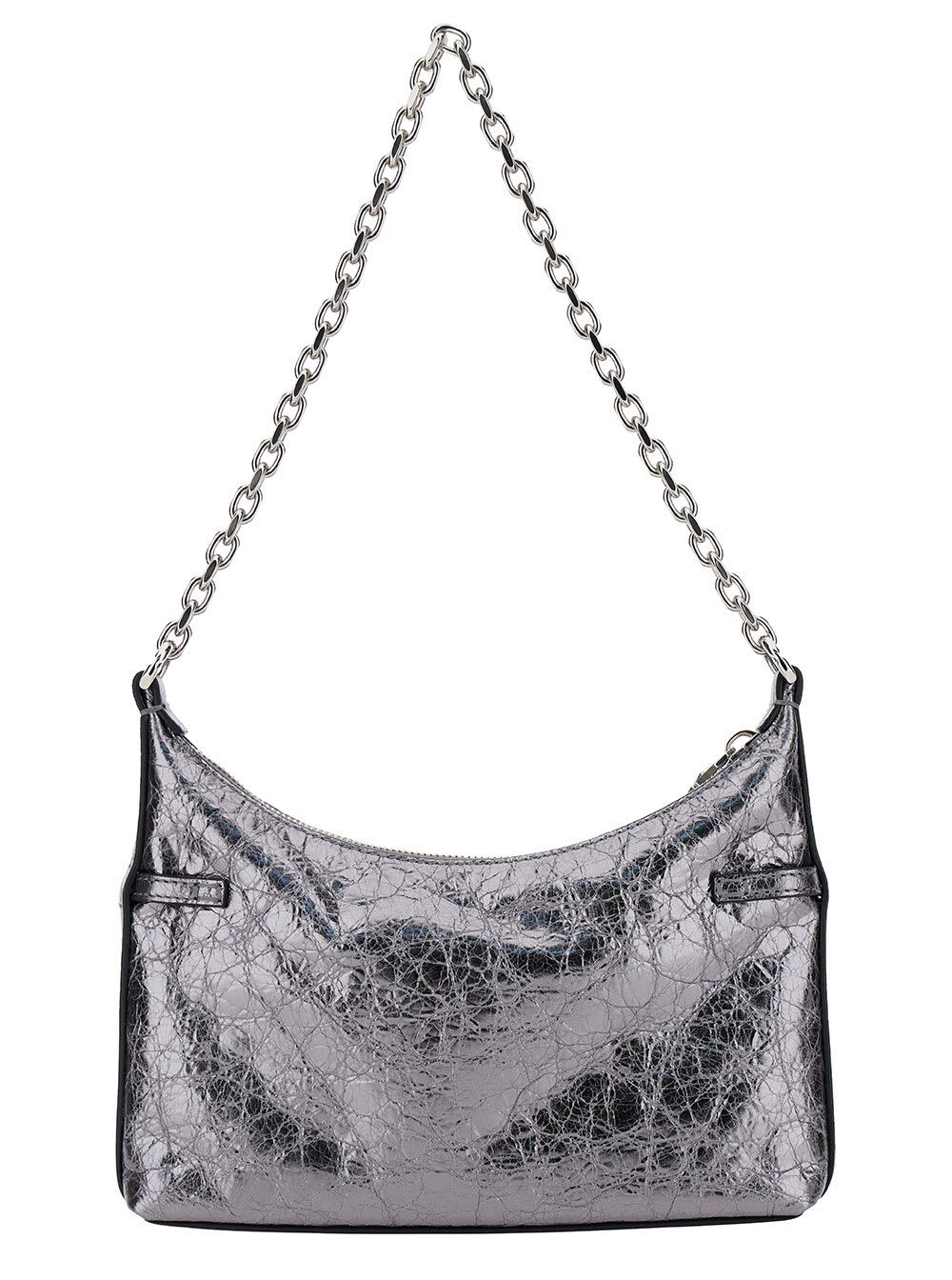 Shop Givenchy Voyou Party Mini Silver Shoulder Bag With Engraved Logo In Laminated Leather Woman In Metallic