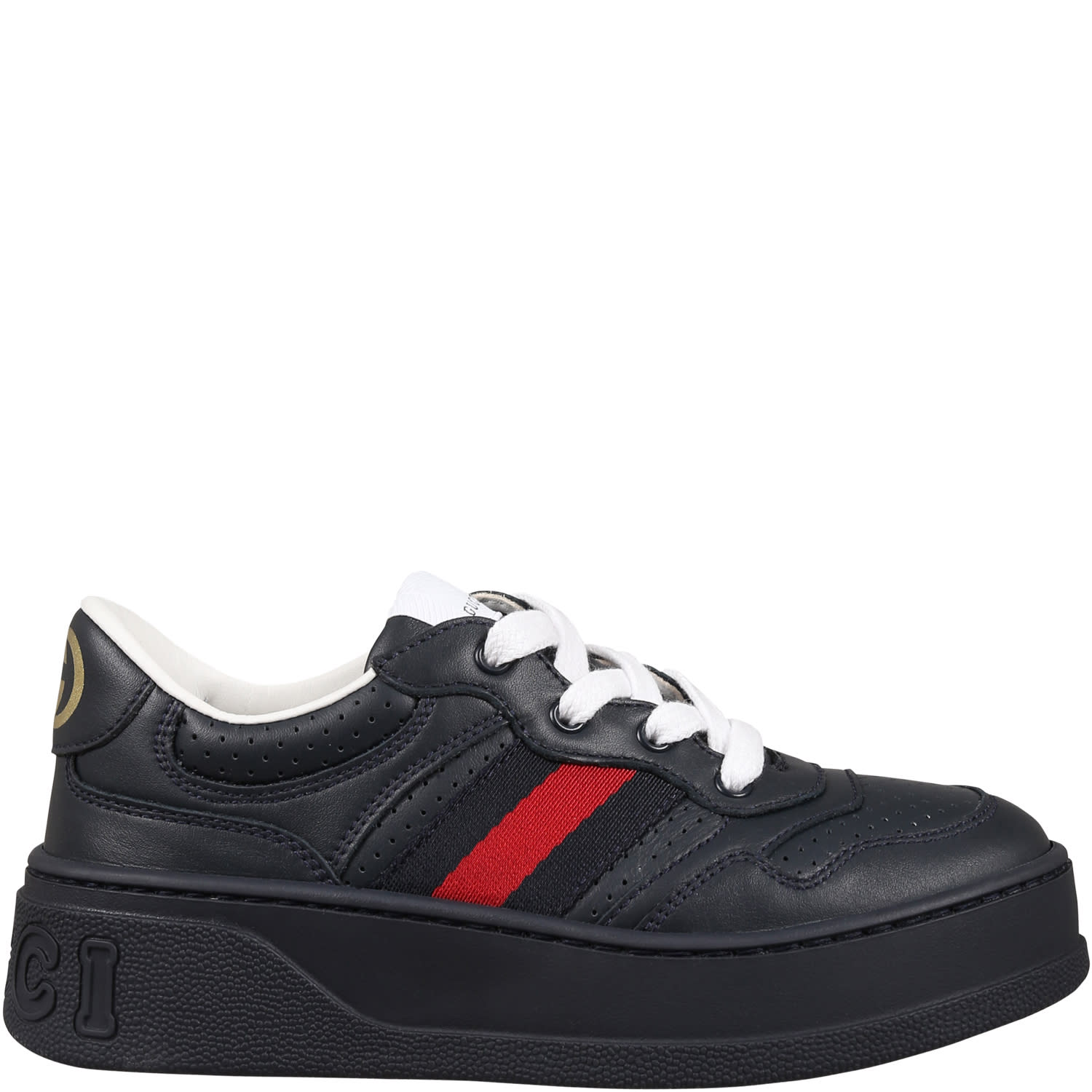 Shop Gucci Blue Sneakers For Boy With Web Tape And Iconic Logo