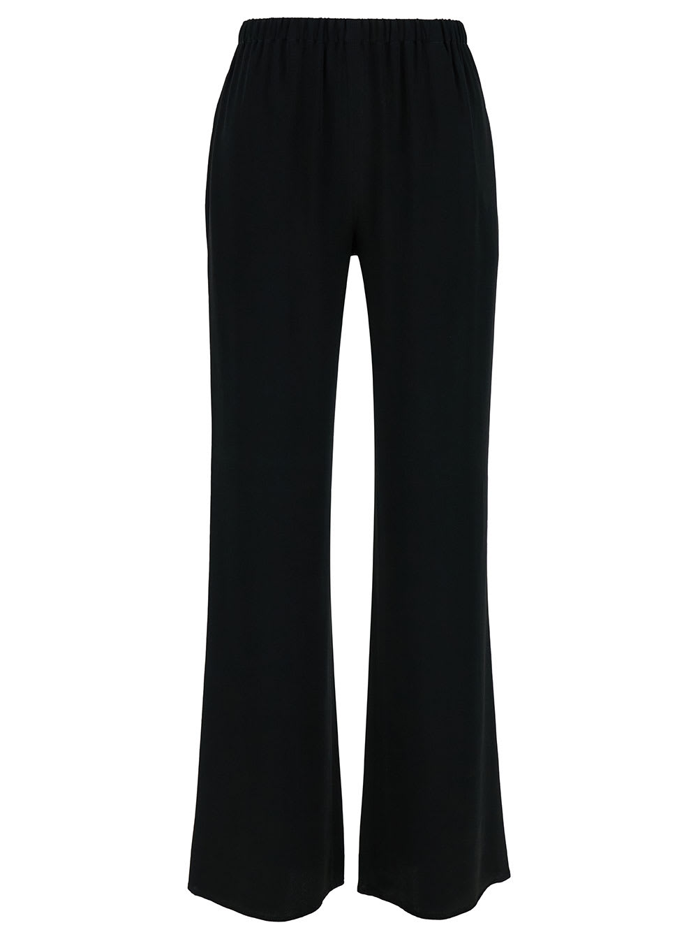 Black Loose Pants With Elastic Waistband In Silk Blend Woman