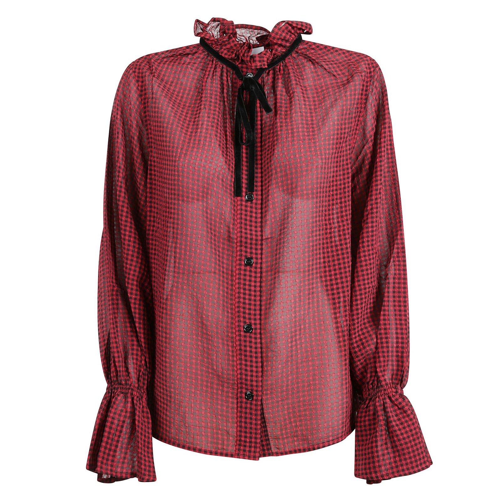 Shop Ganni Sheer Tie String Shirt In Winery