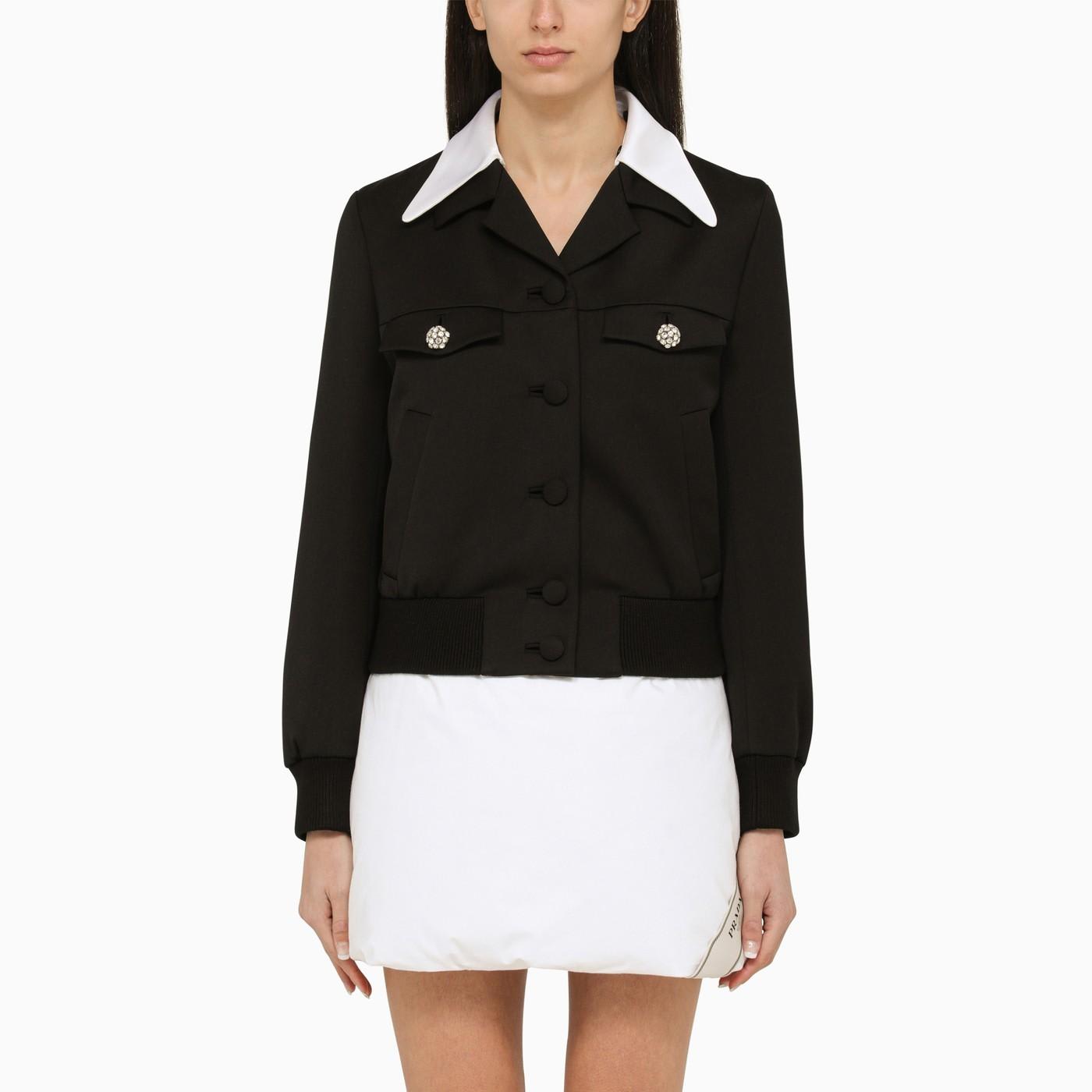 Shop Prada Black Wool Single-breasted Jacket With Jewelled Buttons In Nero