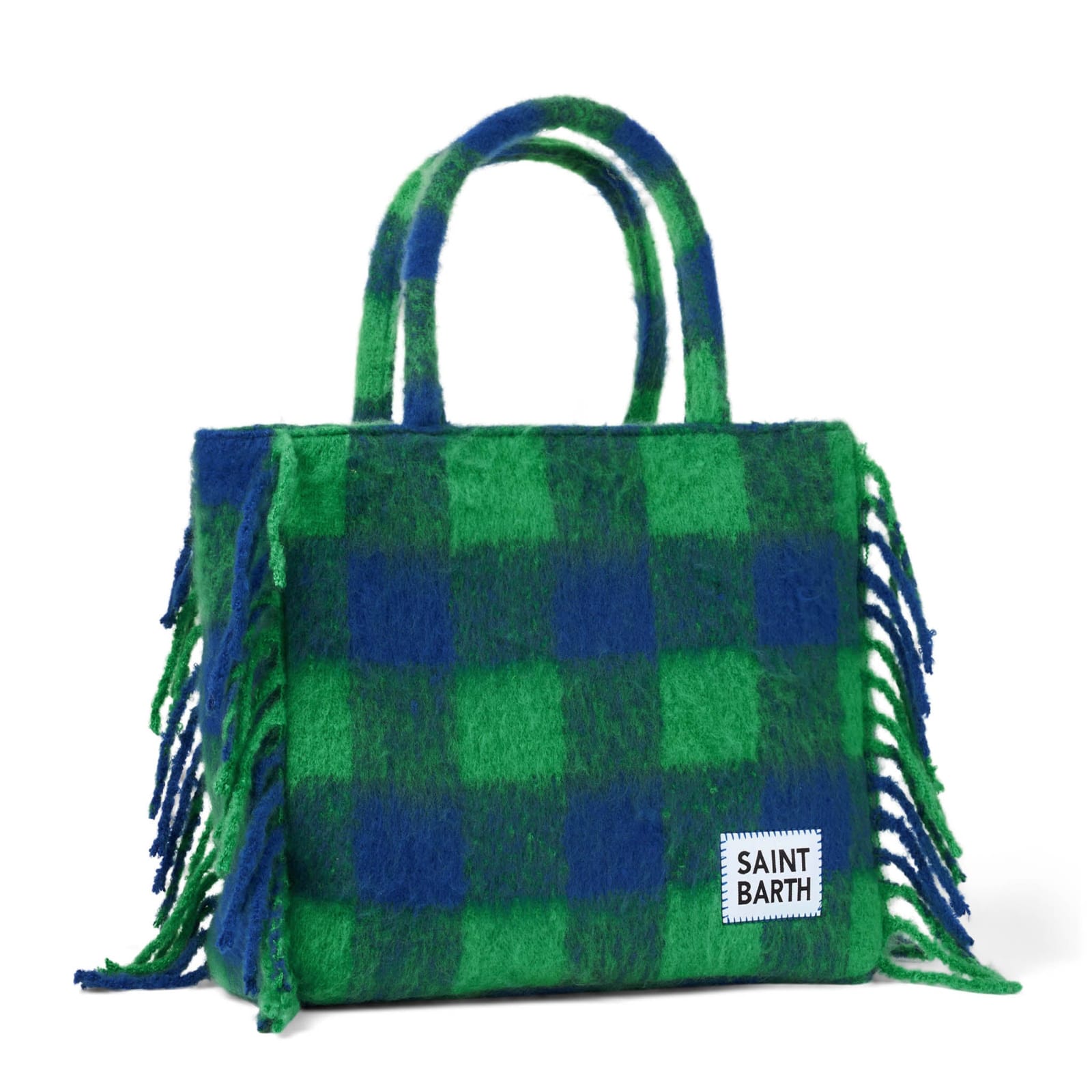 Shop Mc2 Saint Barth Vanity Blanket Shoulder Bag With Green And Blue Check In Multicolor
