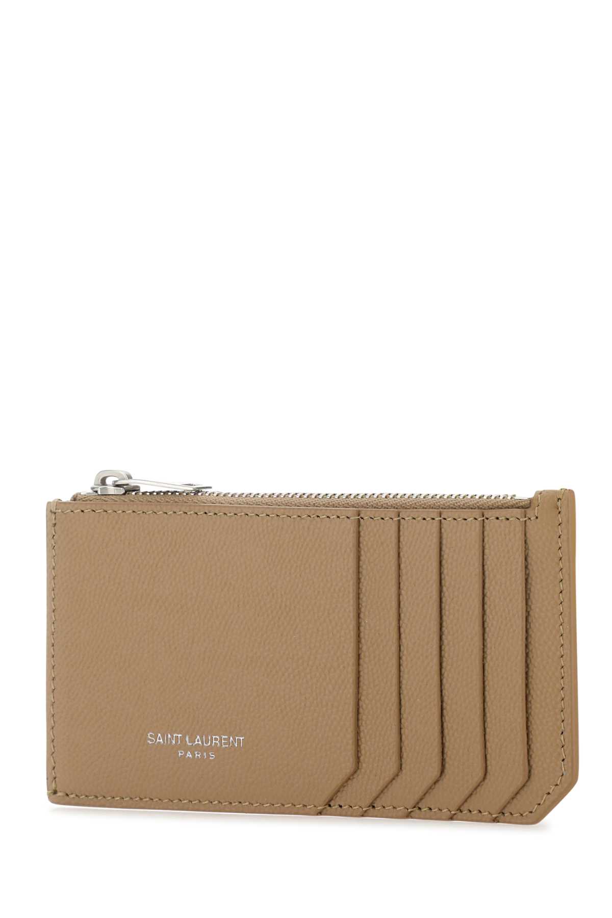 Shop Saint Laurent Biscuit Leather Card Holder In Brown