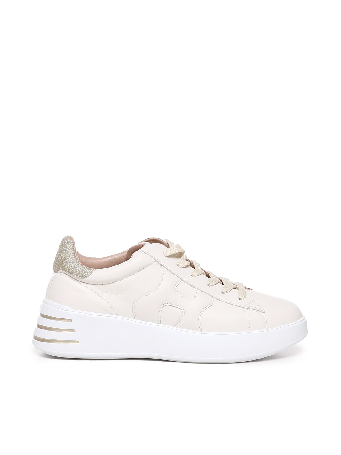 Shop Hogan H564  Rebel Sneakers In Cream/gold