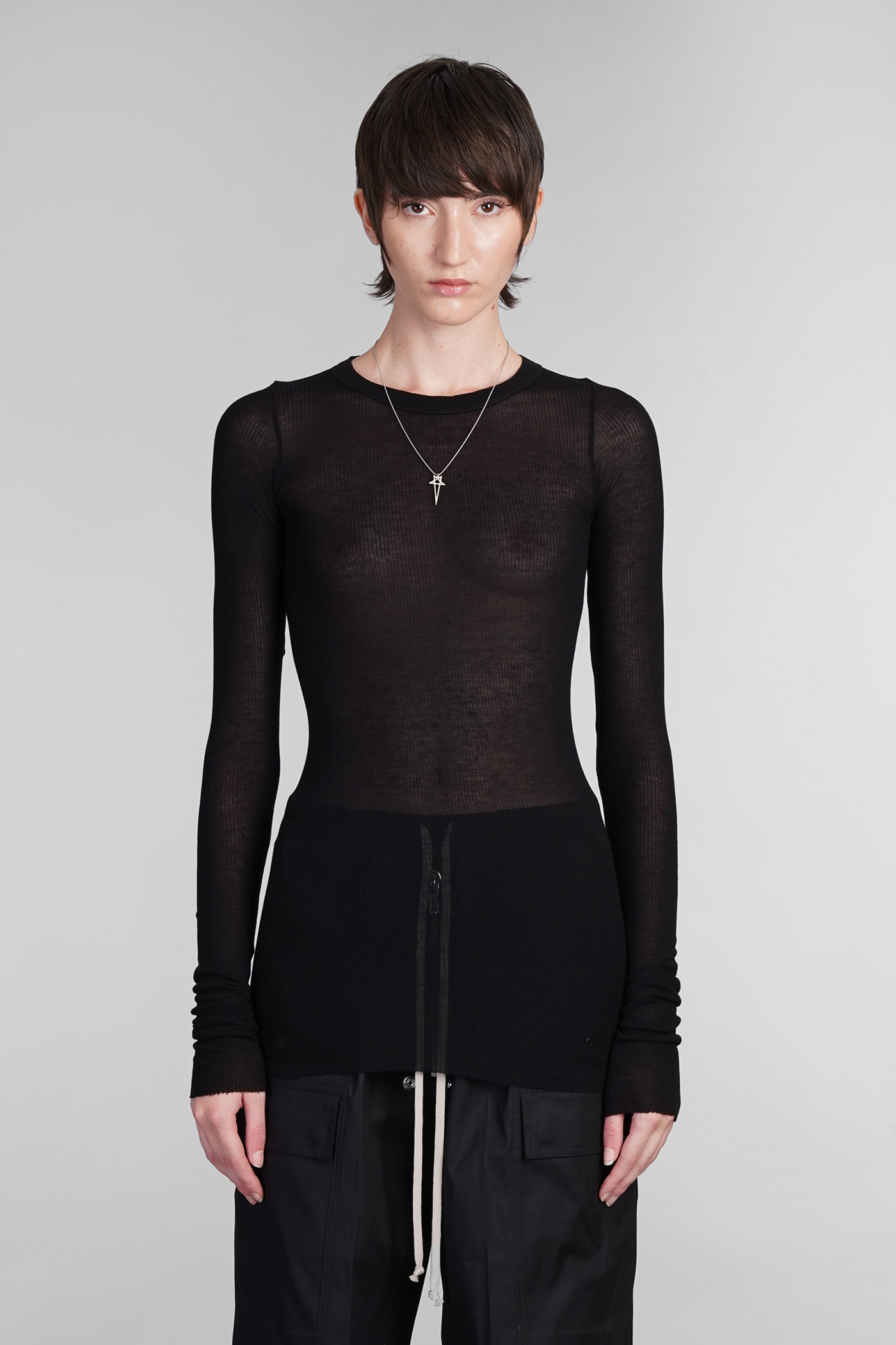 Shop Rick Owens Rib Ls T Topwear In Black Viscose