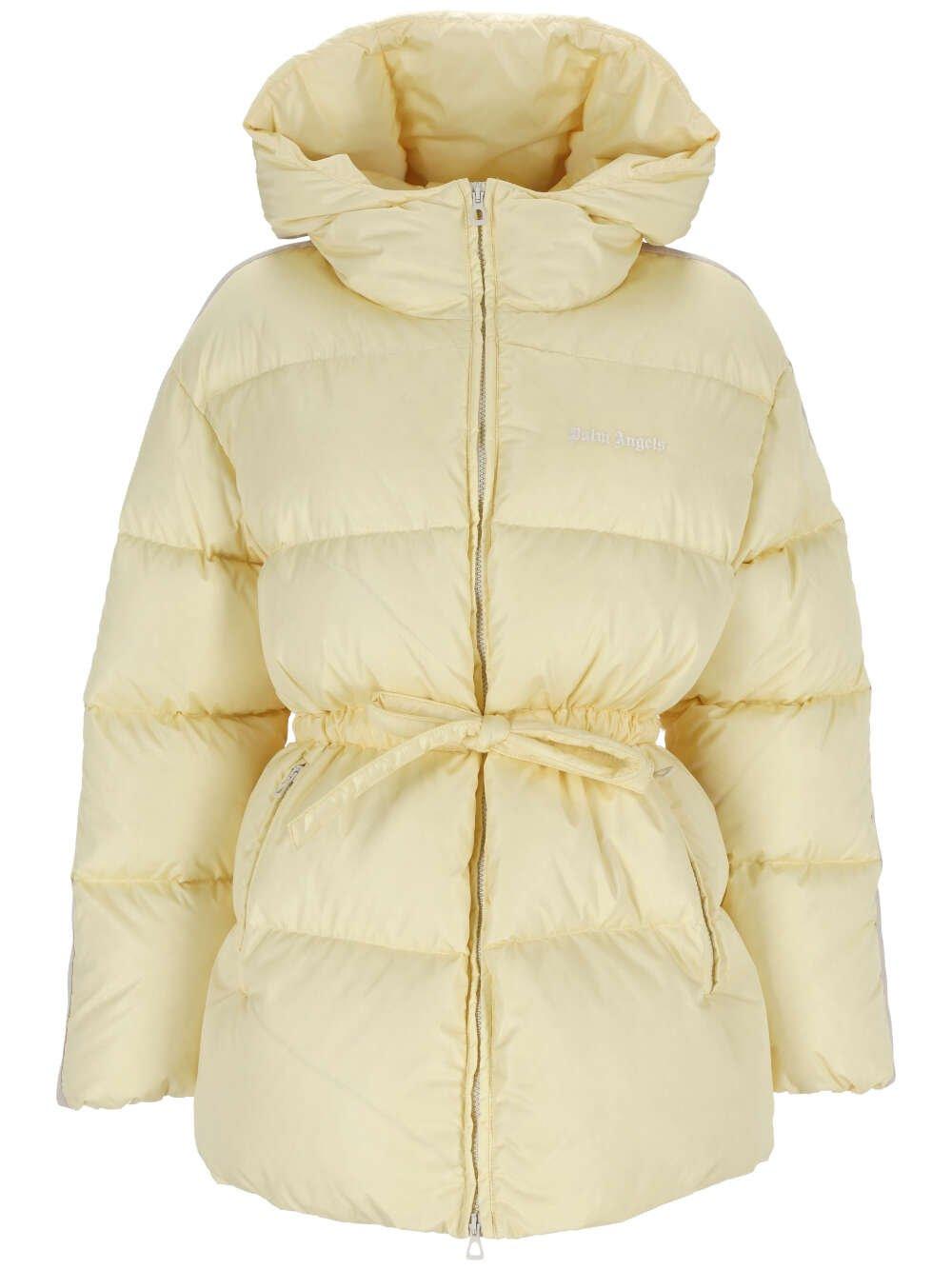 Shop Palm Angels Logo Embroidered Down Jacket In Beige
